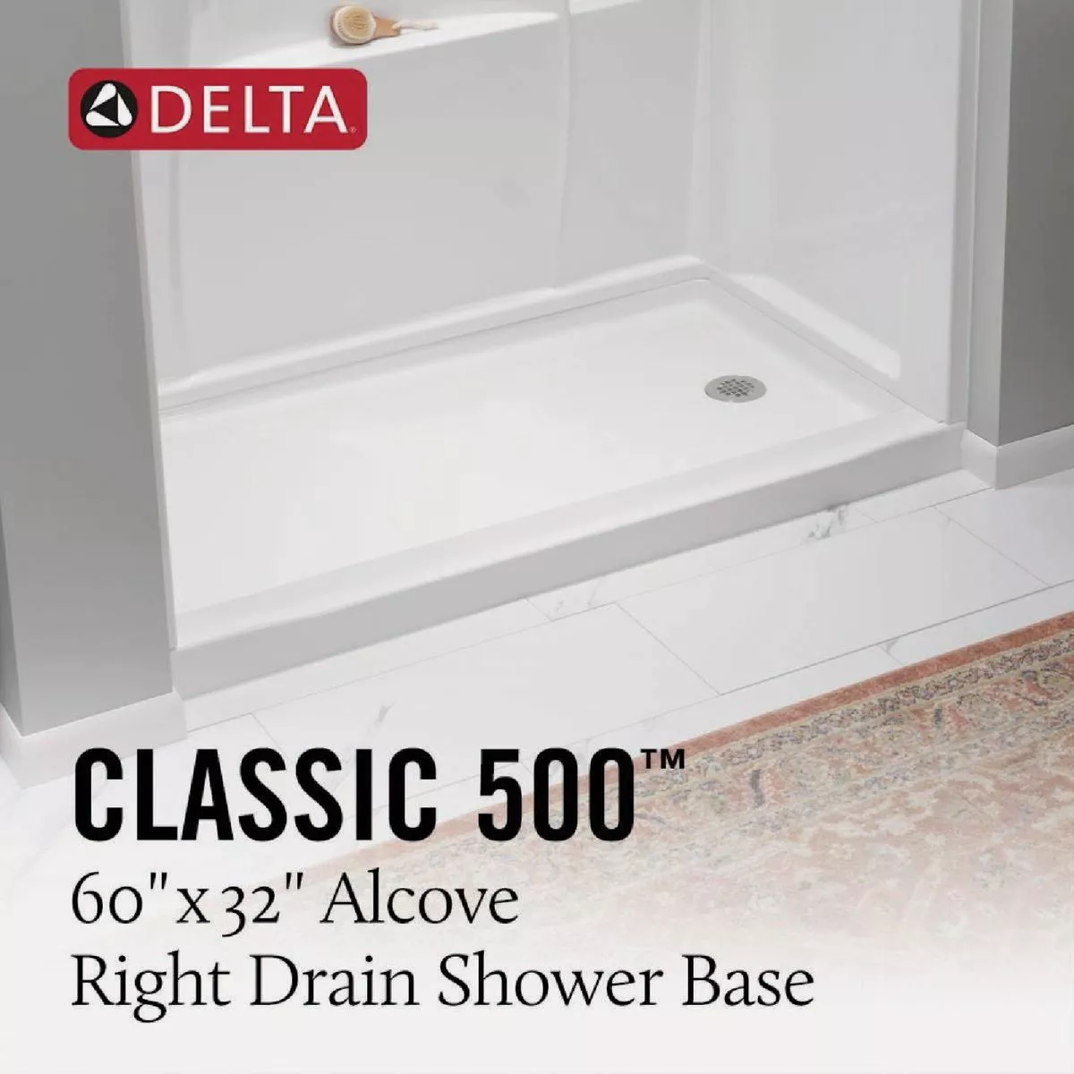 Delta Classic 500 60 In. x 32 In. Right Drain Shower Pan, White - photo 3