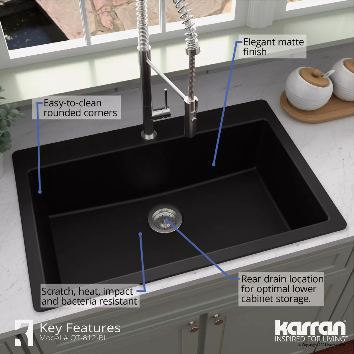 Karran 33 In. x 22 In. Black Quartz Drop-In Single Bowl Kitchen Sink - photo 3