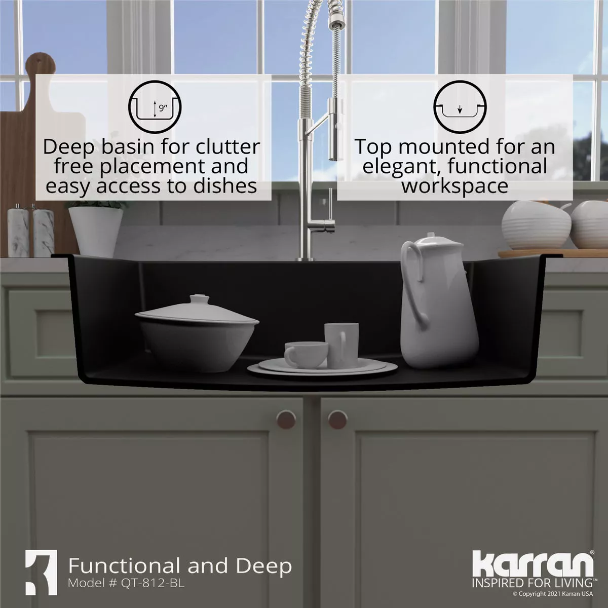 Karran 33 In. x 22 In. Black Quartz Drop-In Single Bowl Kitchen Sink - photo 5