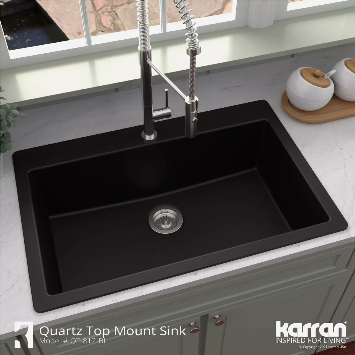 Karran 33 In. x 22 In. Black Quartz Drop-In Single Bowl Kitchen Sink - photo 2