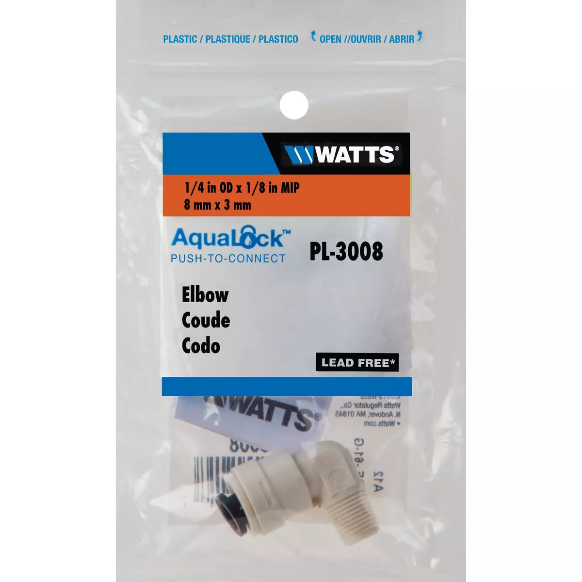 Watts Aqualock 1/4 In. OD x 1/8 In. MNPT 90 Deg. Push-to-Connect Plastic Elbow (1/4 Bend) - photo 2