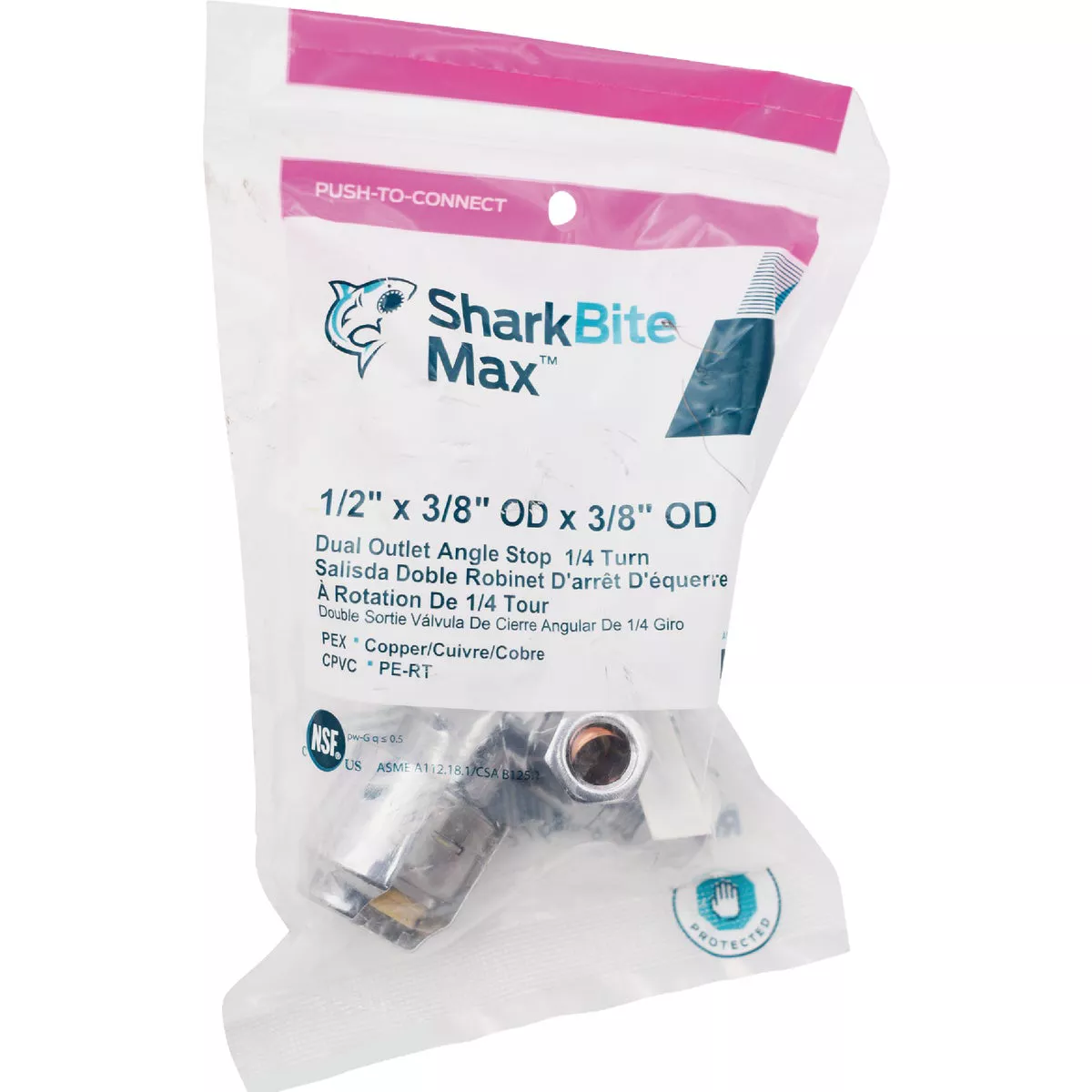 SharkBite 1/2 in. Push-to-Connect x 3/8 in. OD Compression x 3/8 in. OD Compression Chrome-Plated Brass Dual Stop Quarter Turn Angle Valve - photo 2