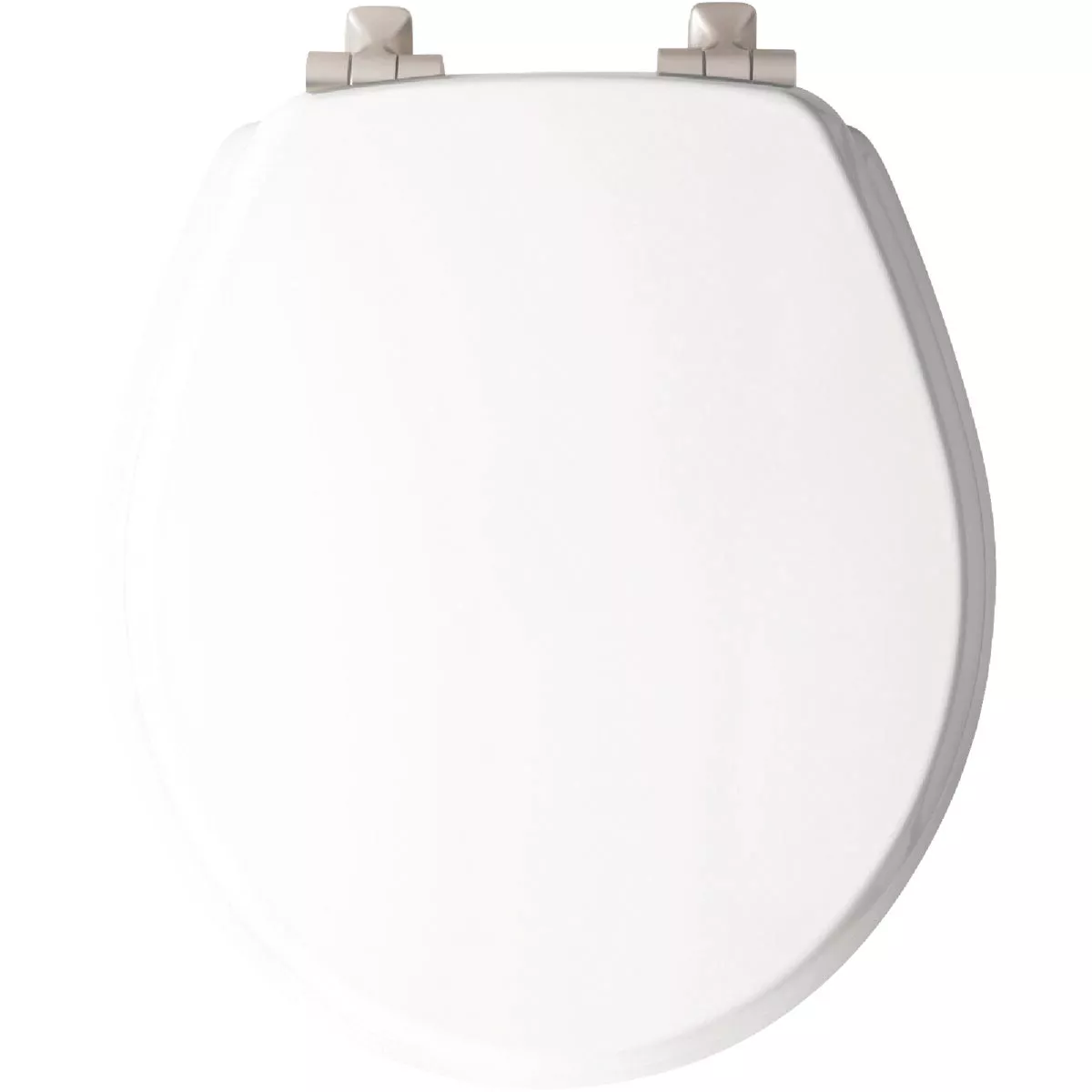 Bemis Mayfair Benton Round White Enameled Wood Toilet Seat with Slow Close Brushed Nickel Metal Hinge - photo 2