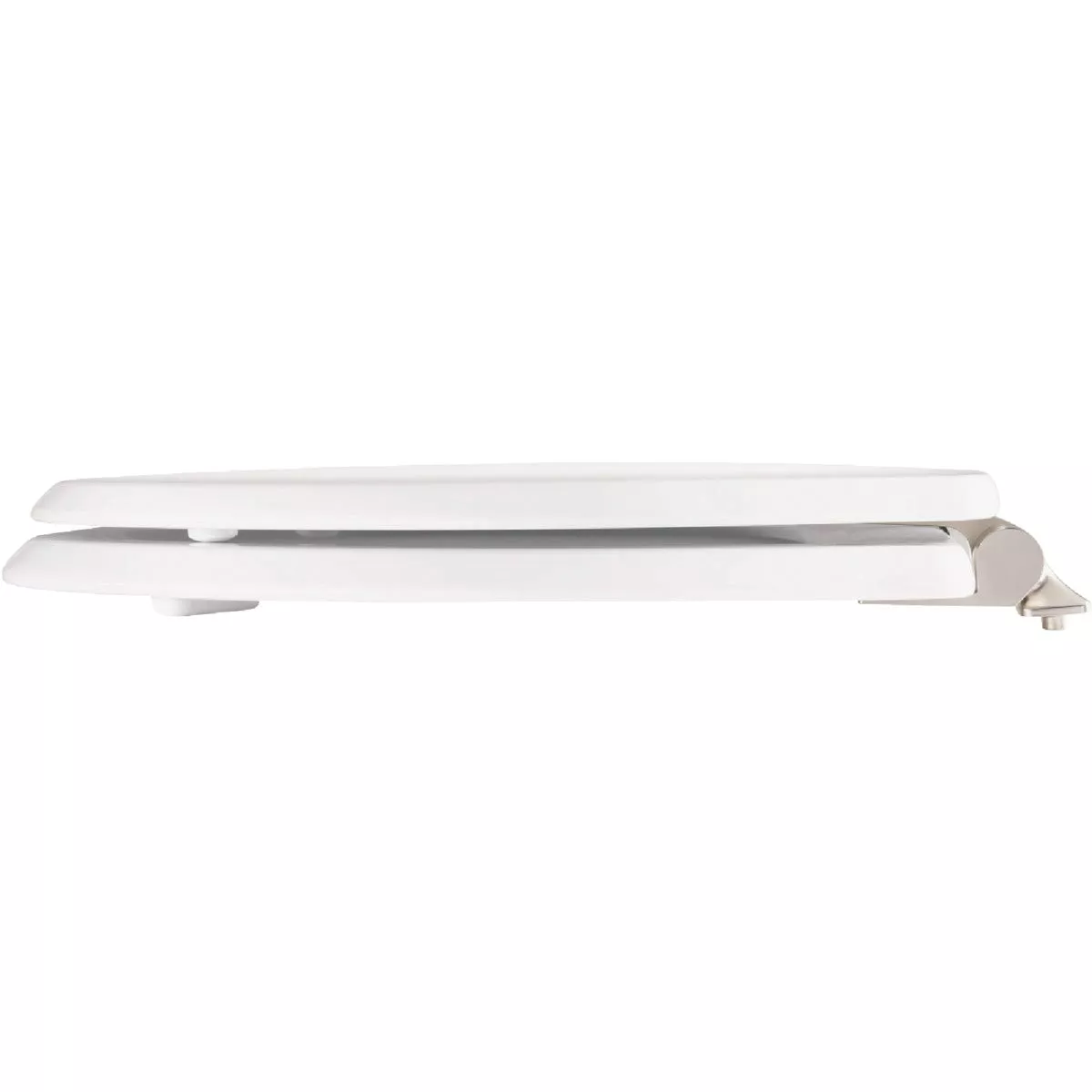 Bemis Mayfair Benton Round White Enameled Wood Toilet Seat with Slow Close Brushed Nickel Metal Hinge - photo 3