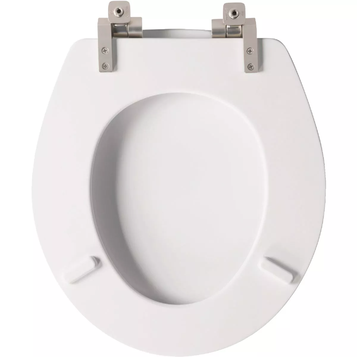 Bemis Mayfair Benton Round White Enameled Wood Toilet Seat with Slow Close Brushed Nickel Metal Hinge - photo 4