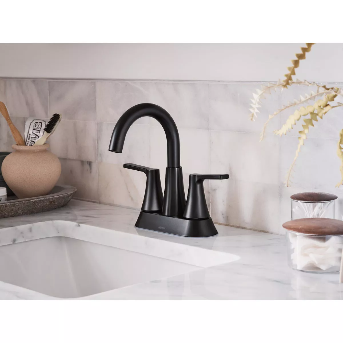 Moen Mikah 2-Handle High Arc Bathroom Faucet, Matte Black - photo 2
