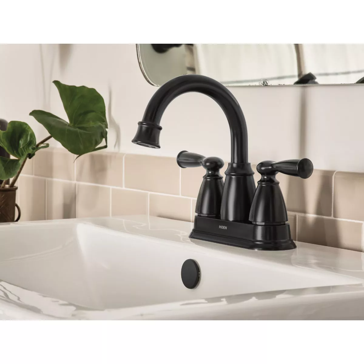 Moen Banbury 2-Handle Lever High Arc Centerset Bathroom Faucet with Push-Down, Matte Black - photo 2