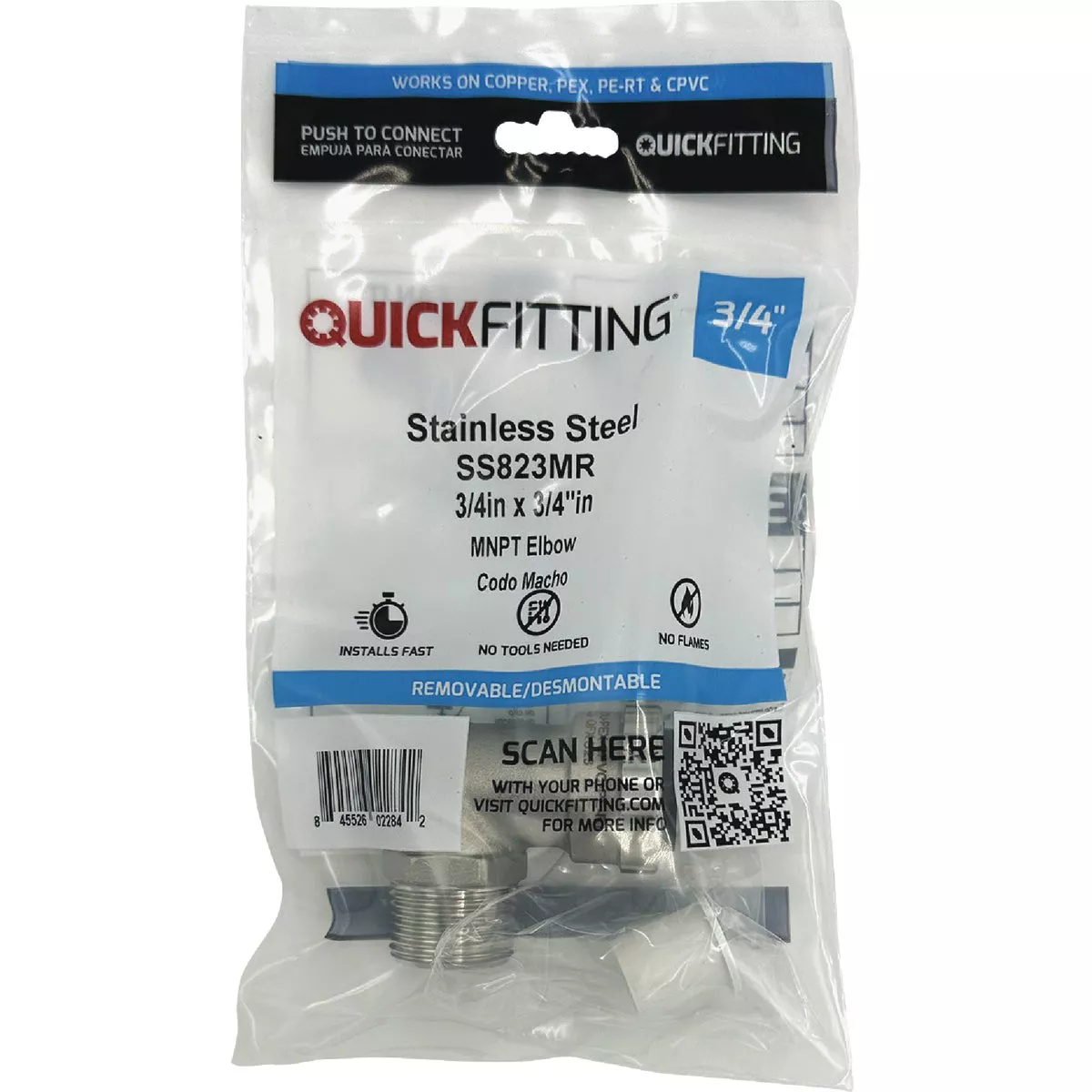 QuickFitting 3/4 In. Push-to-Connect x 3/4 In. MNPT Stainless Steel 90-Degree Elbow - photo 3