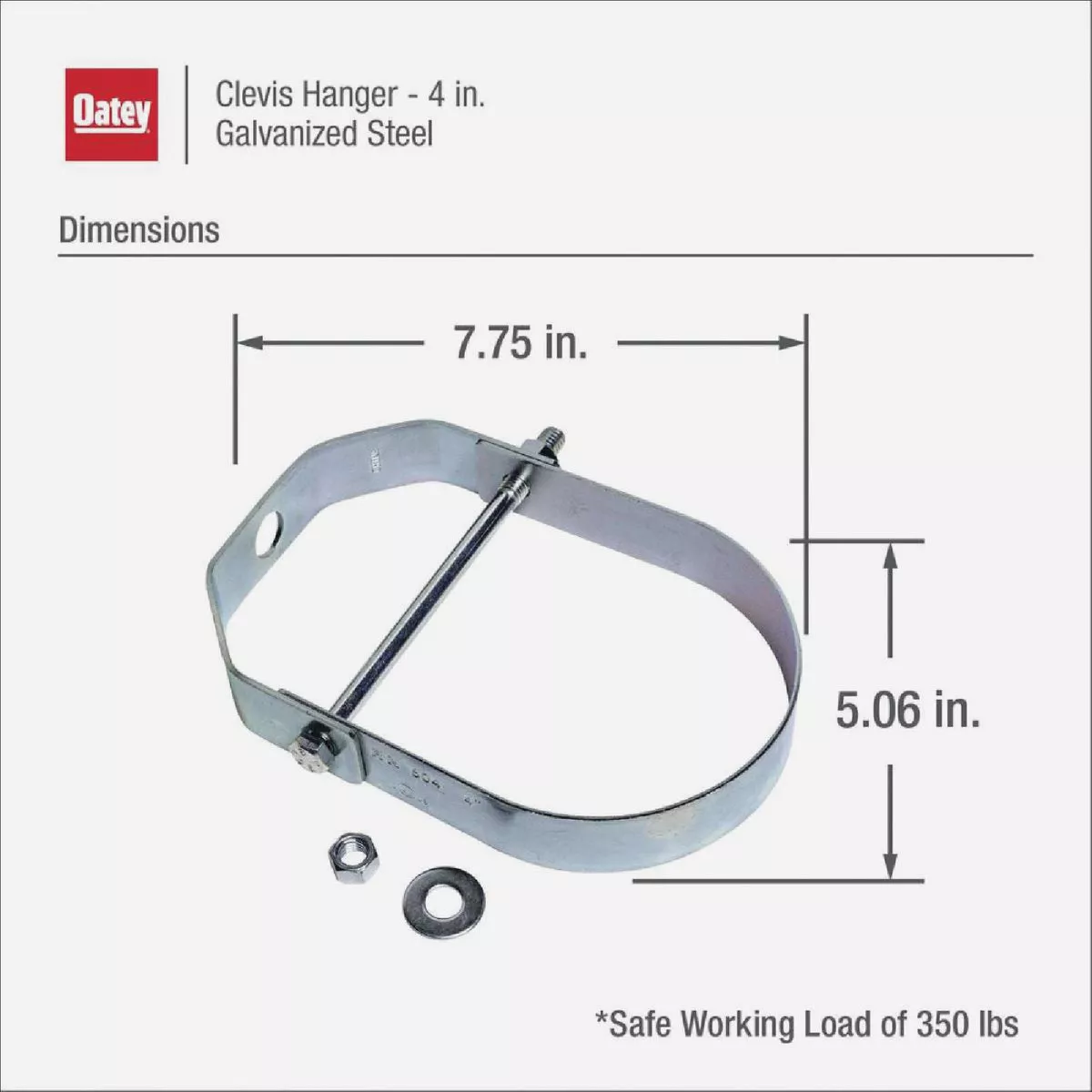 Oatey 4 In. Galvanized Steel Clevis Hanger - photo 3