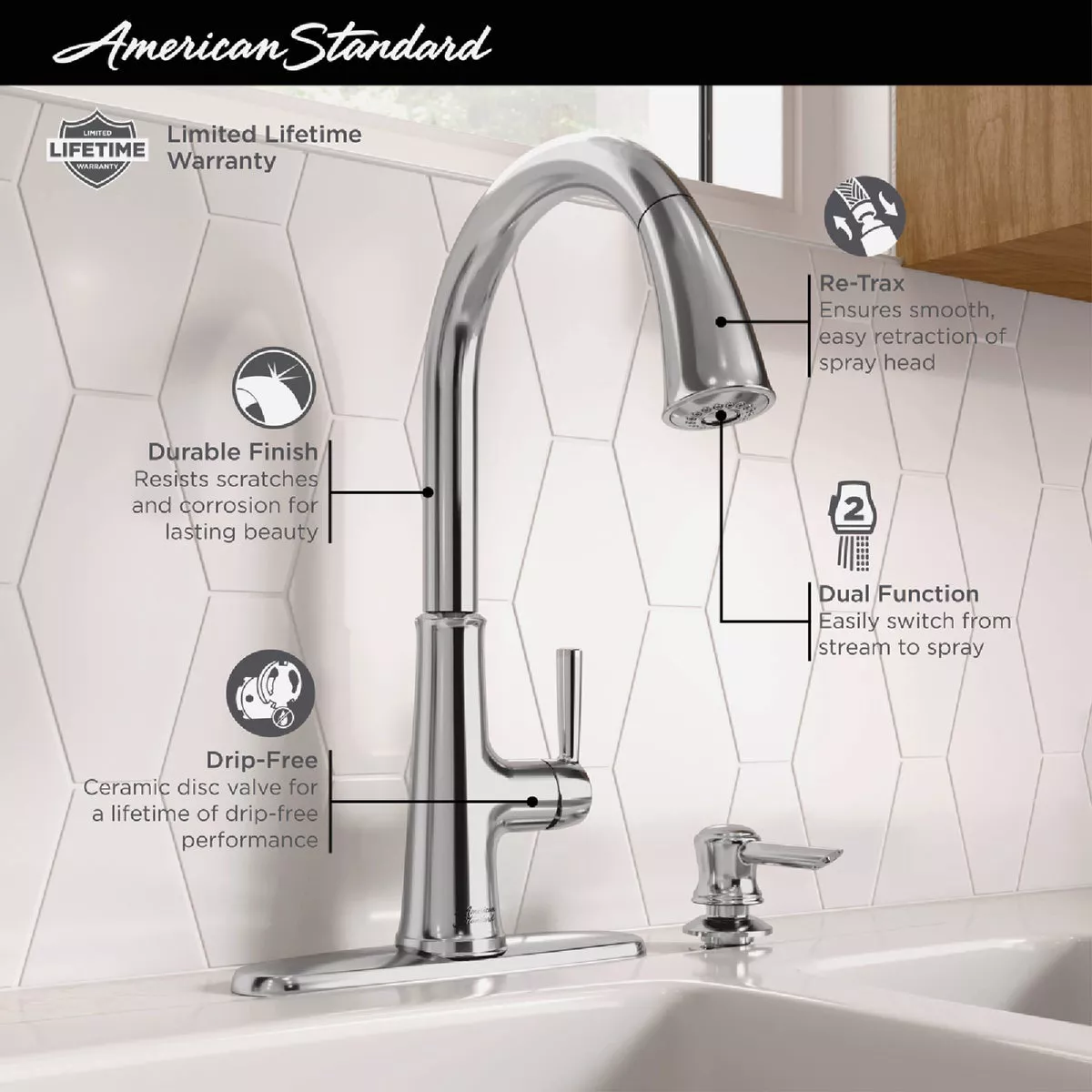 American Standard Maven 1-Handle Lever Pull-Down Kitchen Faucet with Soap Dispenser, Chrome - photo 9