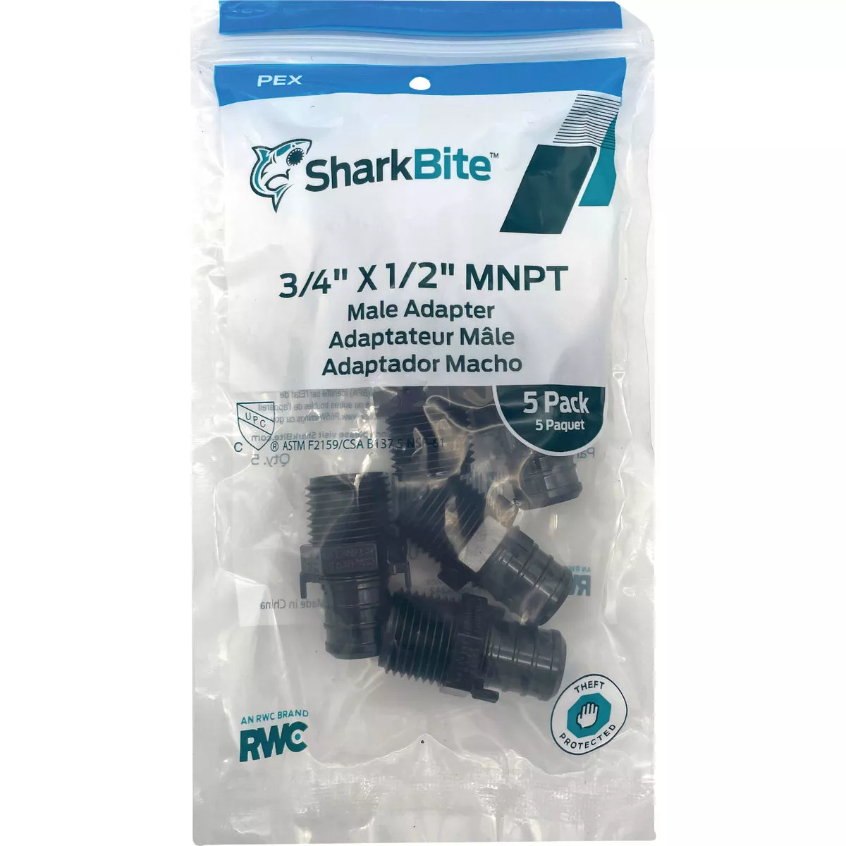 SharkBite 3/4 In. Barb x 1/2 In. MPT Poly-Alloy PEX Adapter (5-Pack) - photo 2