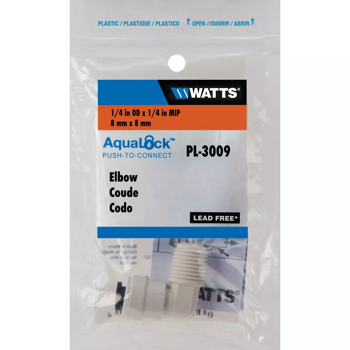 Watts Aqualock 1/4 In. OD x 1/4 In. MNPT 90 Deg. Push-to-Connect Plastic Elbow (1/4 Bend) - photo 2