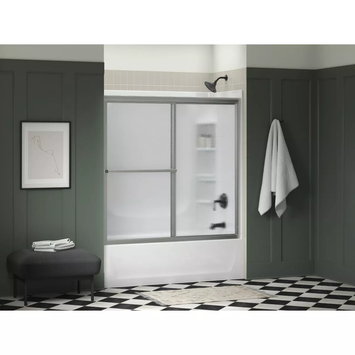 Sterling Deluxe Framed 59-3/8 In. W. X 56-1/4 In. H. Chrome Rain Glass Sliding Tub Door - photo 3