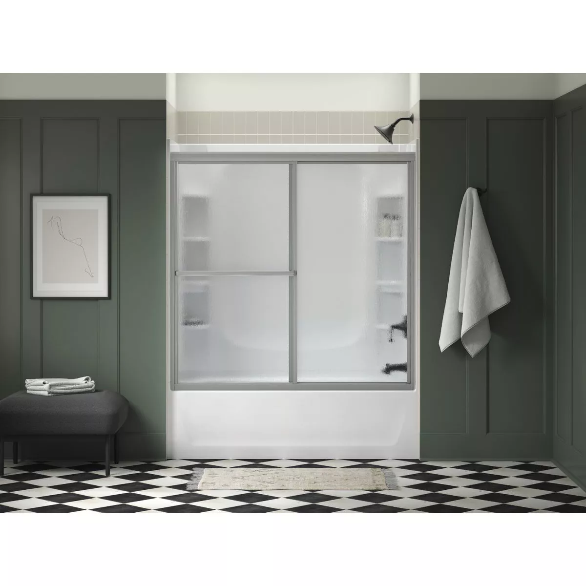 Sterling Deluxe Framed 59-3/8 In. W. X 56-1/4 In. H. Chrome Rain Glass Sliding Tub Door - photo 4