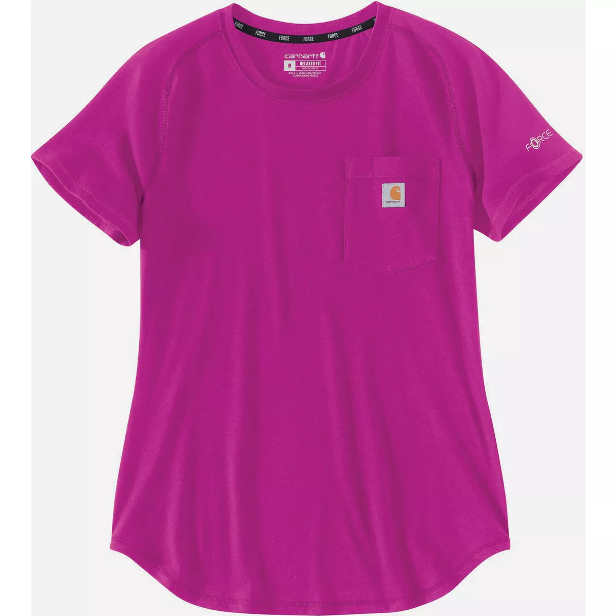 Carhartt Force Women's 1X Regular Magenta Agate Midweight Short Sleeve Pocket T-Shirt, Relaxed Fit