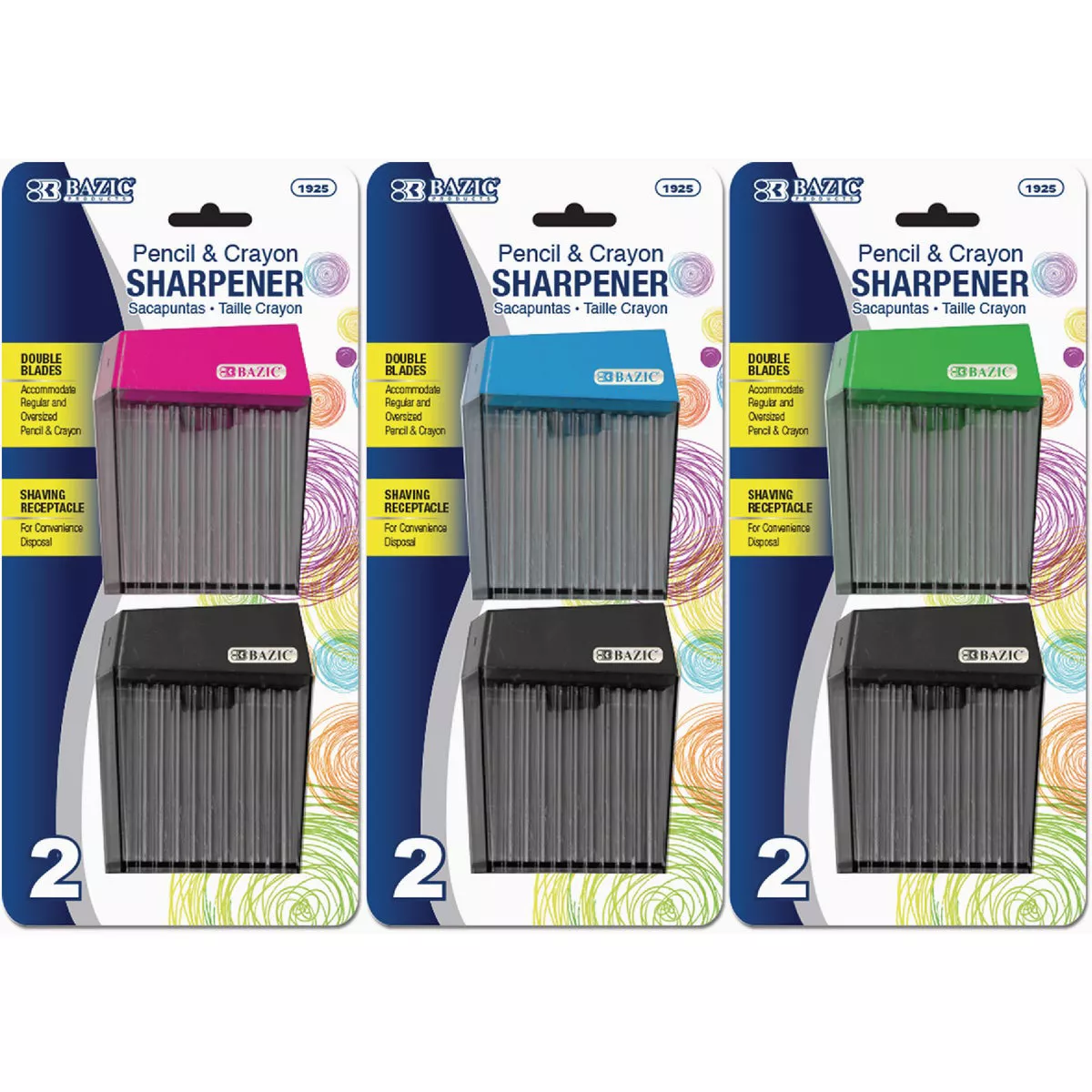 Bazic Products Dual Blade Square Sharpener with Receptacle (2-Pack)