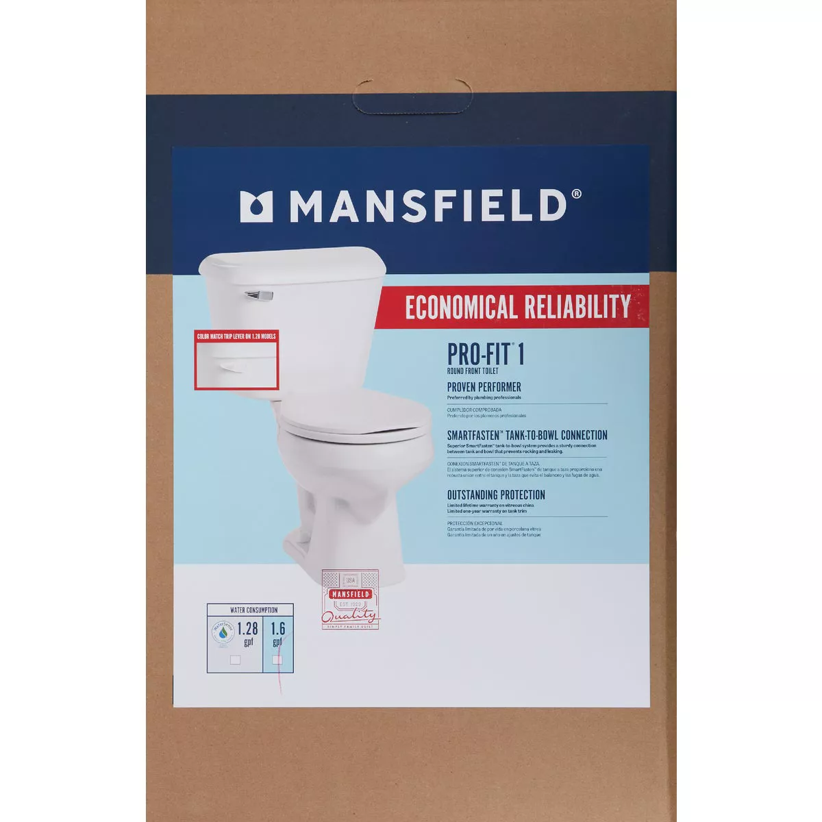 Mansfield Pro-Fit 1 White Round Bowl 1.6 GPF Complete Toilet - photo 2