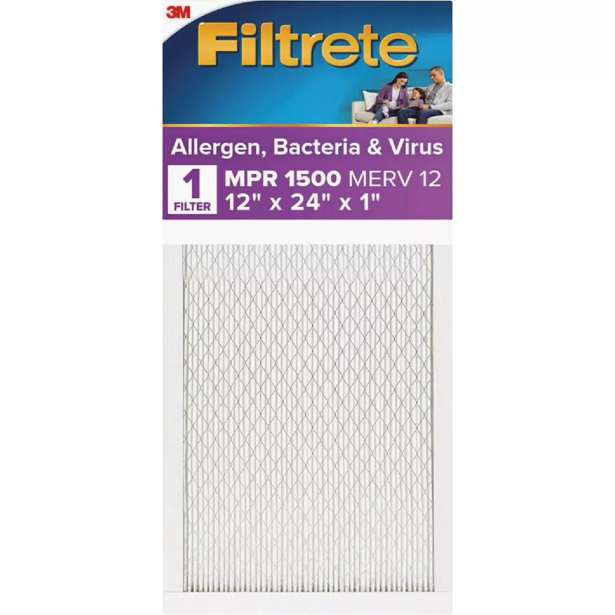 Filtrete Allergen, Bacteria & Virus Air Filter, 1500 MPR, 12 In. x 24 In. x 1 In.