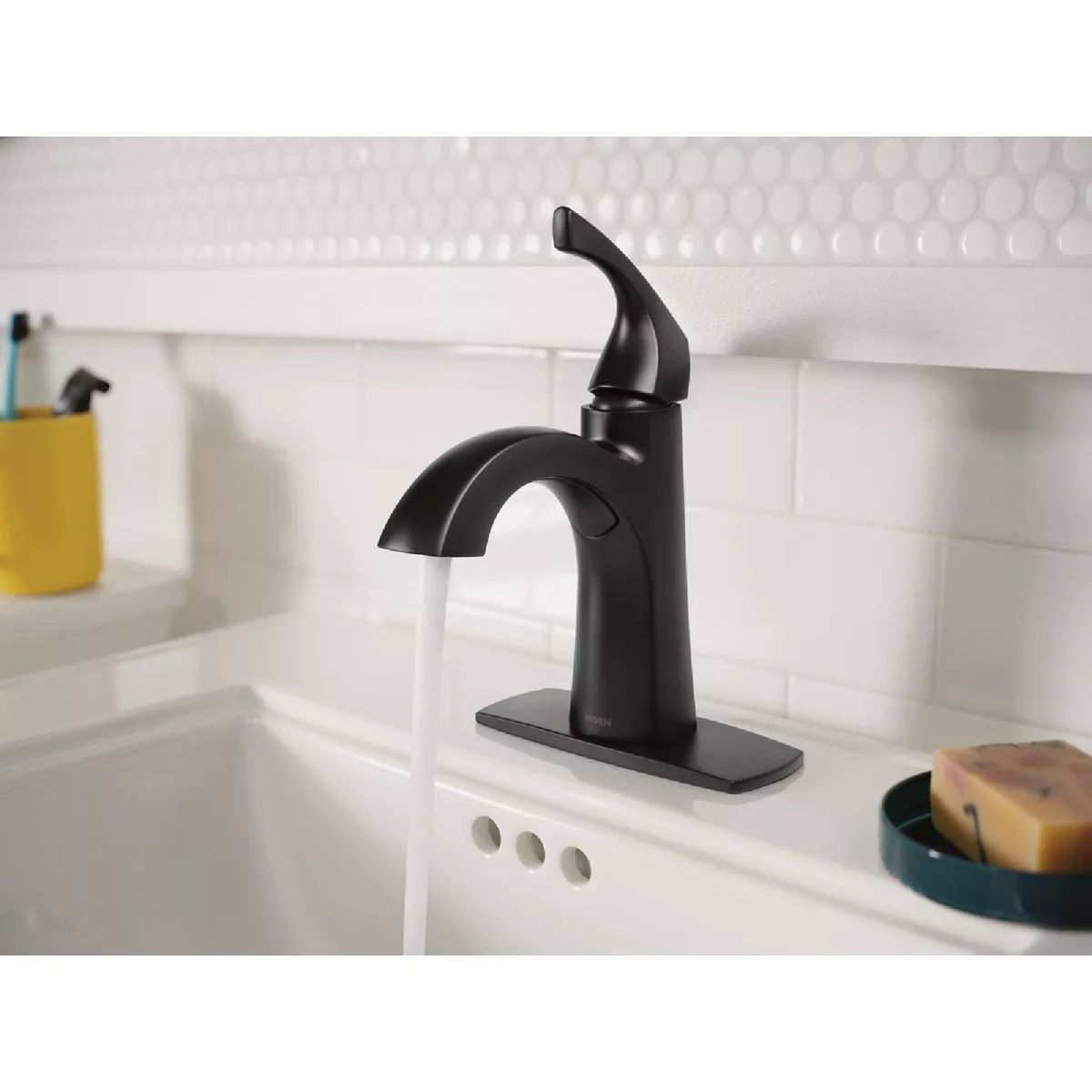 Moen Lindor 1-Handle Lever Centerset Bathroom Faucet, Matte Black - photo 2