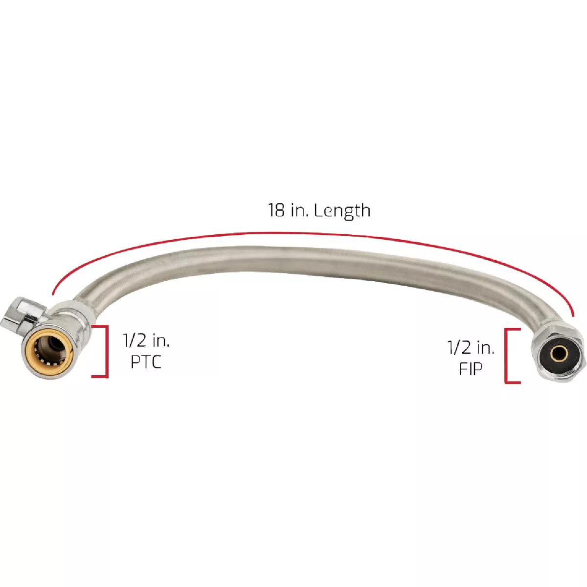 QuickFitting 1/2 In. Push-to-Connect Straight Stop Valve x 1/2 In. FIP x 18 In. Braided Stainless Steel Faucet Connector Hose - photo 5