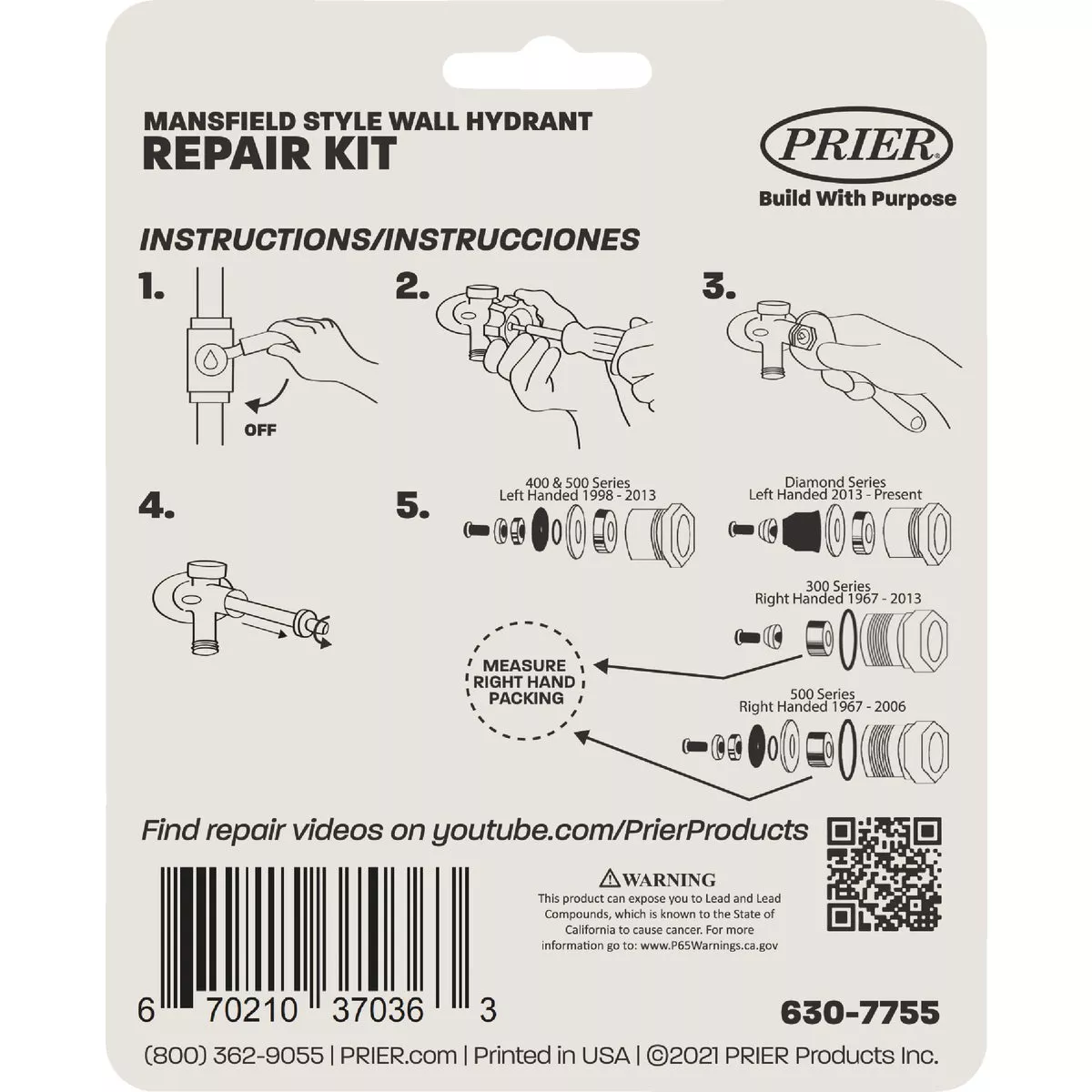 Prier Mansfield Style Service Parts Kit for Model No. 378/578 Series Wall Hydrants - photo 2