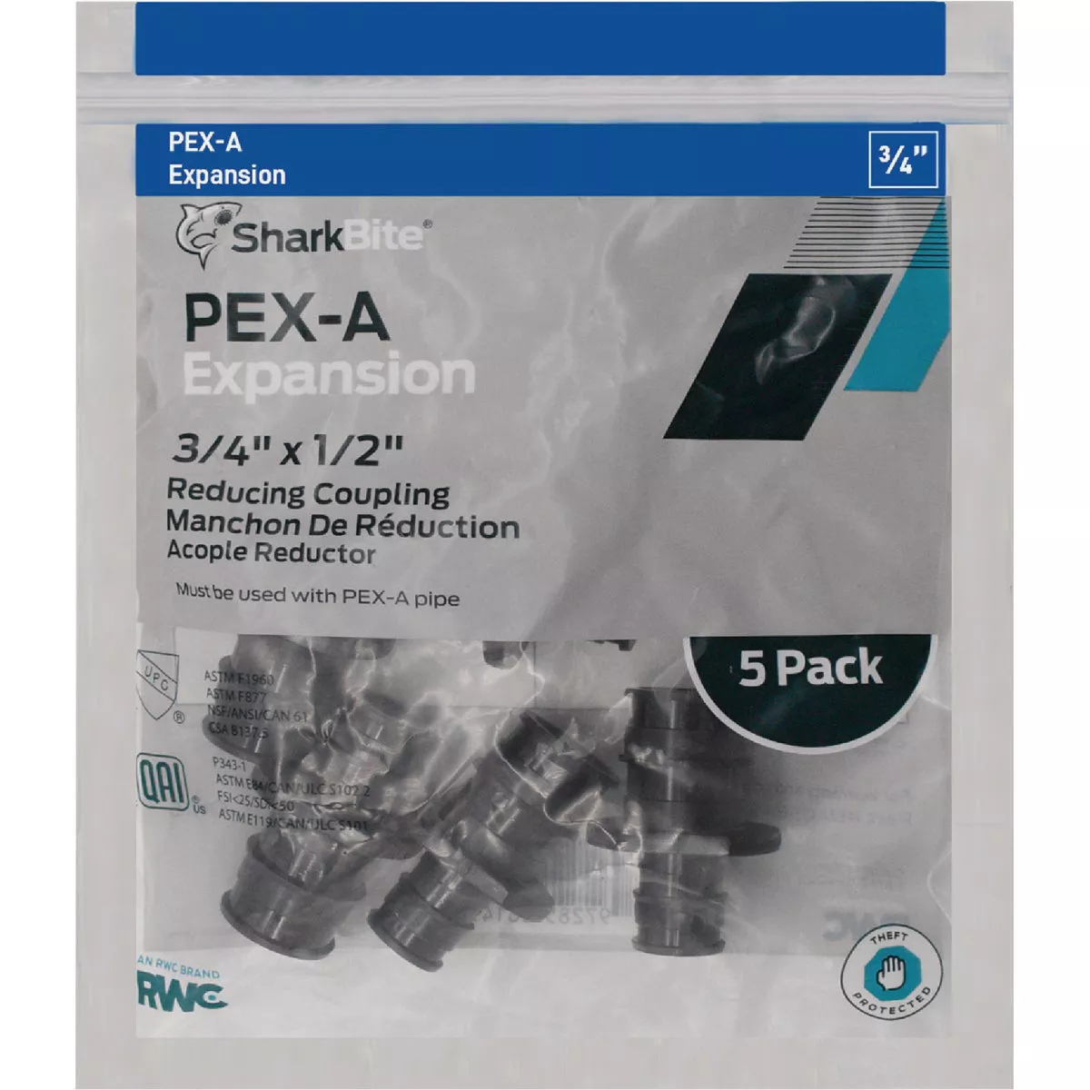 SharkBite 1/2 In. x 3/4 In. Poly Reducing PEX-A Coupling (5-Pack) - photo 2