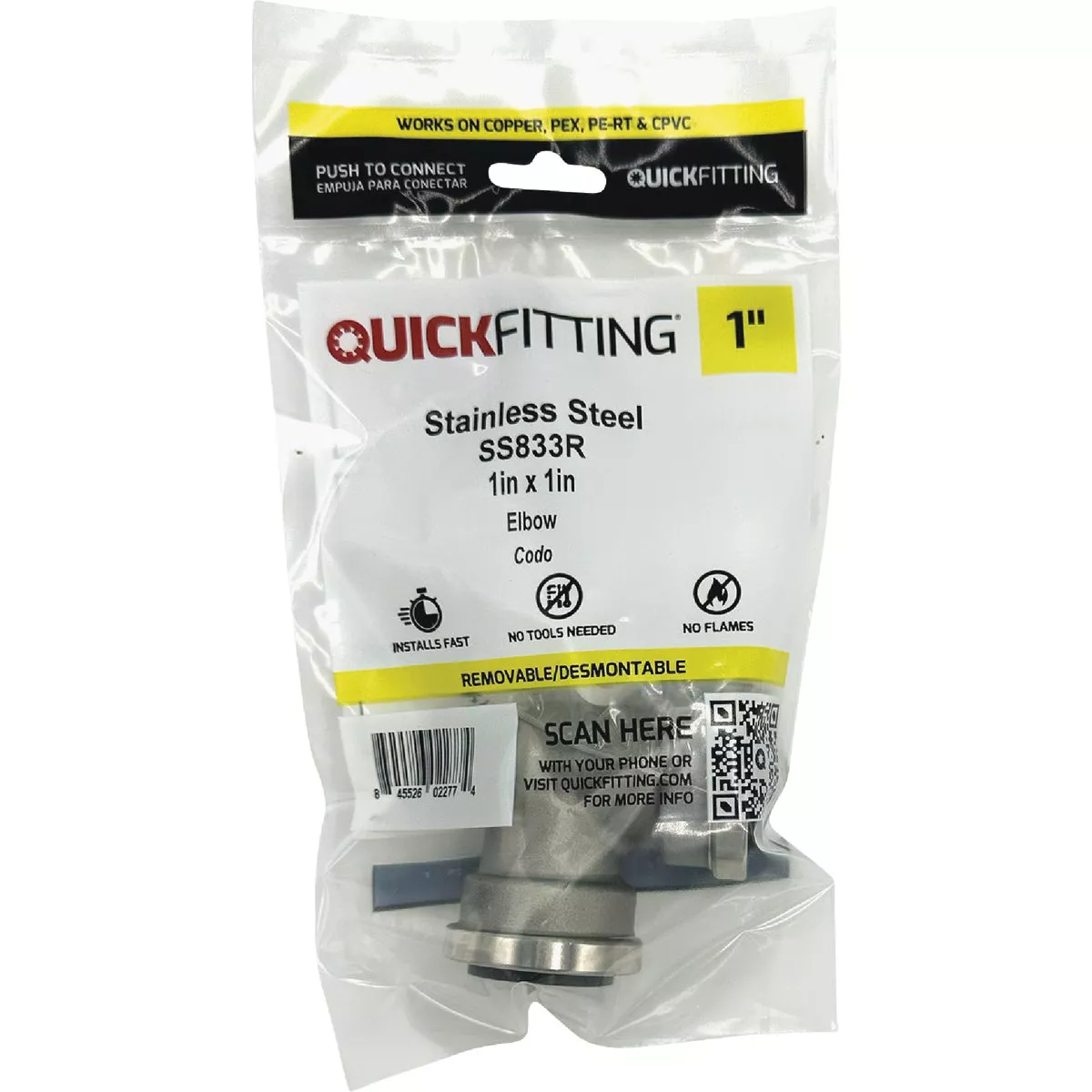 QuickFitting 1 In. x 1 In. Push-to-Connect Stainless Steel 90-Degree Elbow - photo 3