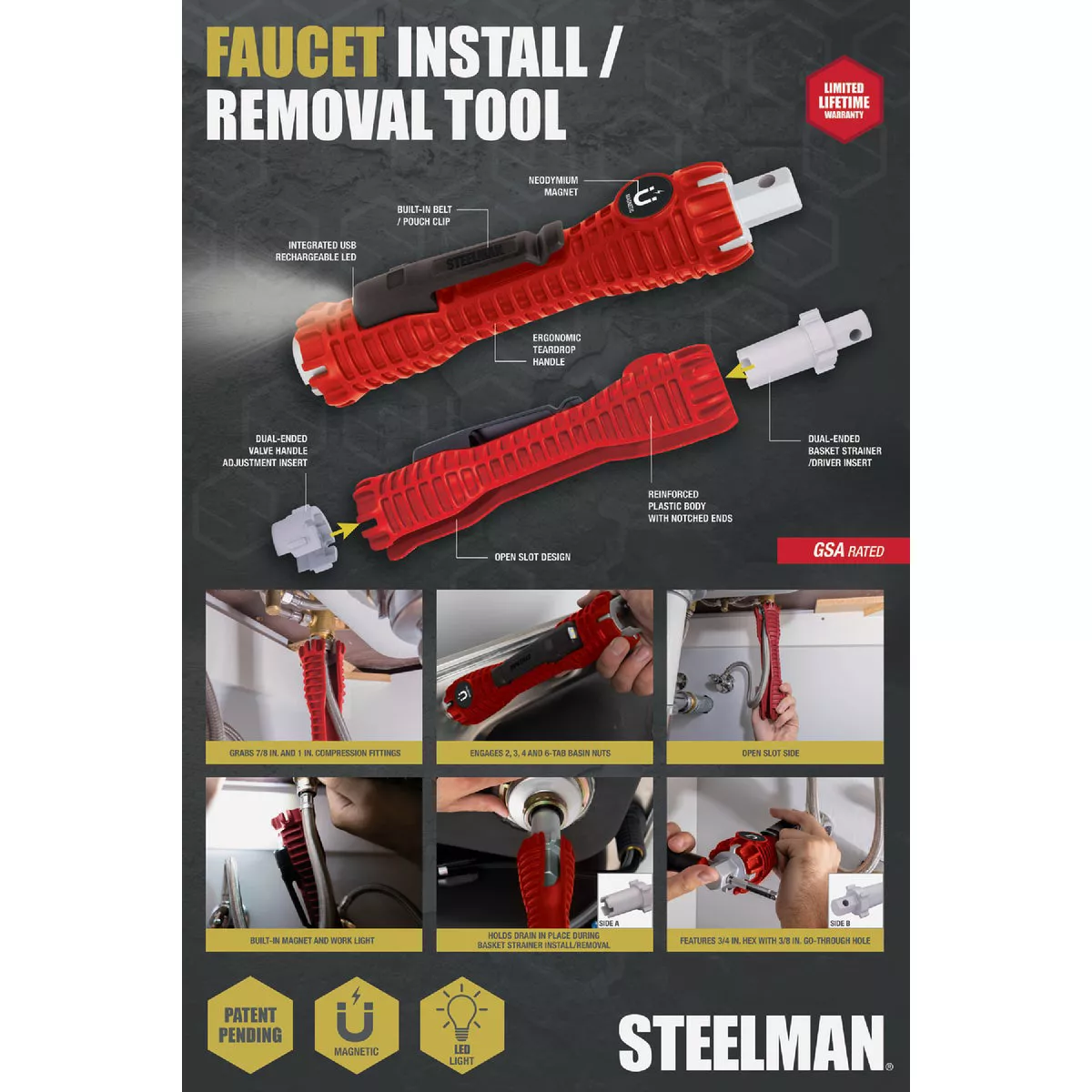 Steelman Faucet Wrench with Rechargeable LED Light - photo 5