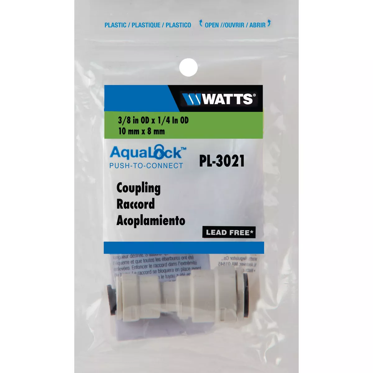 Watts Aqualock 3/8 In. x 1/4 In. Push-to-Connect Reducing Plastic Coupling - photo 2
