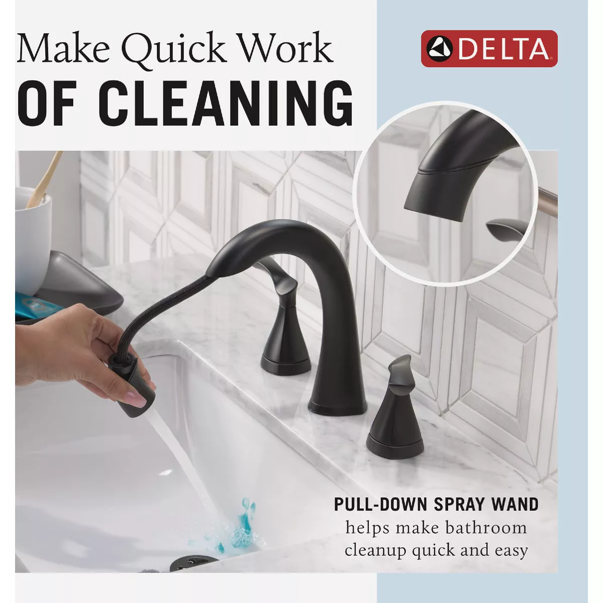 Delta Sandover Matte Black 2-Handle Widespread Pull-Down Bathroom Faucet - photo 3