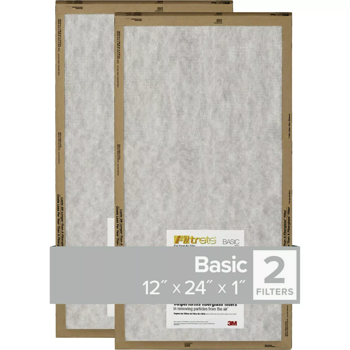 Filtrete 12 In. x 24 In. x 1 In. Basic MPR Flat Panel Furnace Filter, MERV 2 (2-Pack)