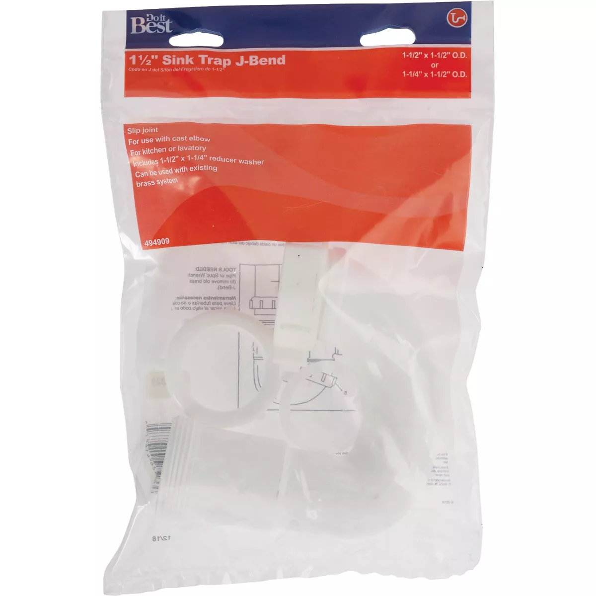 Do it Best 1-1/2 In. White Plastic Sink Trap J-Bend with Reducer Washer - photo 2