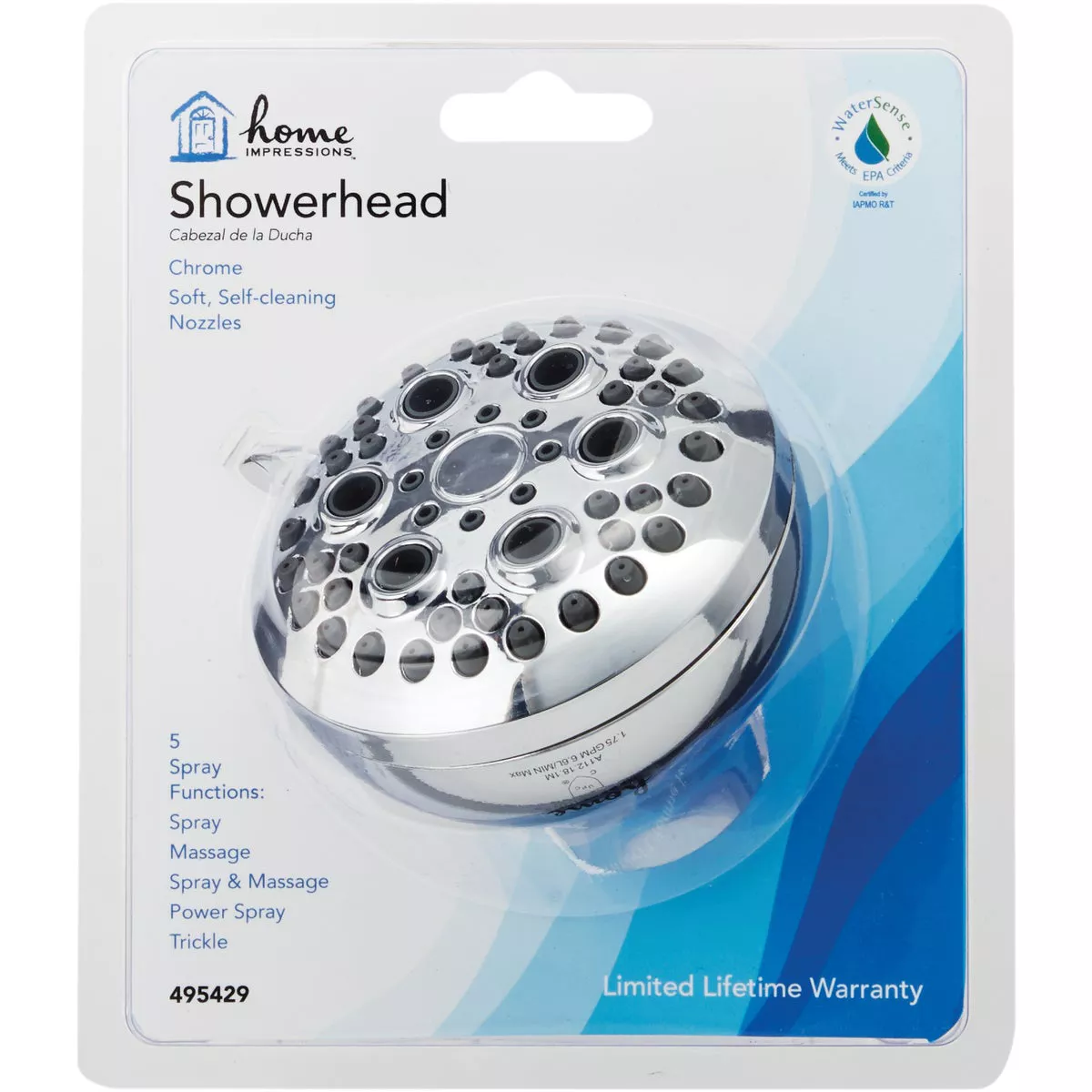 Home Impressions 5-Spray 1.8 GPM Fixed Shower Head, Chrome - photo 2