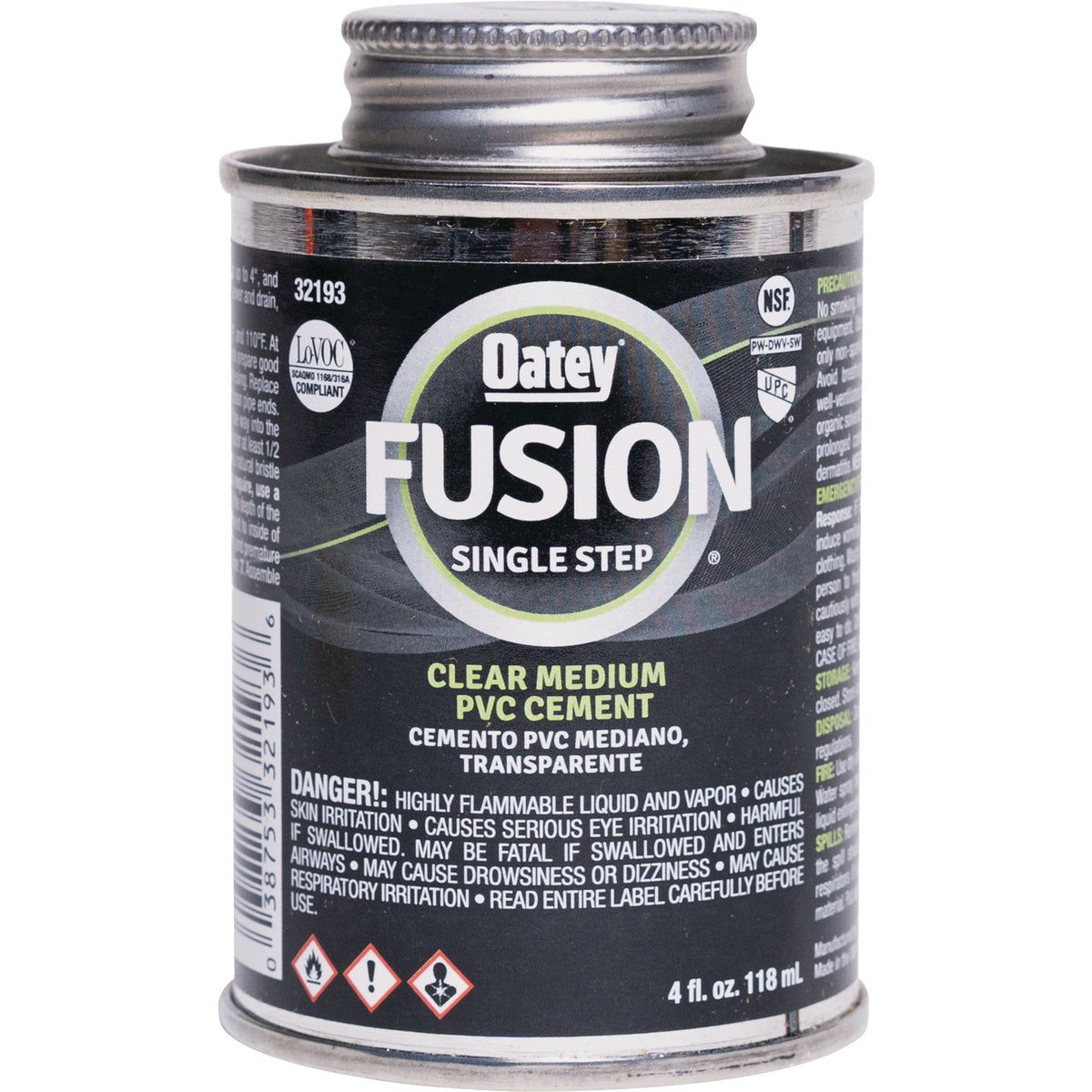 Oatey FUSION 4 Oz. Single-Step Medium Bodied Clear Priming PVC Cement ...