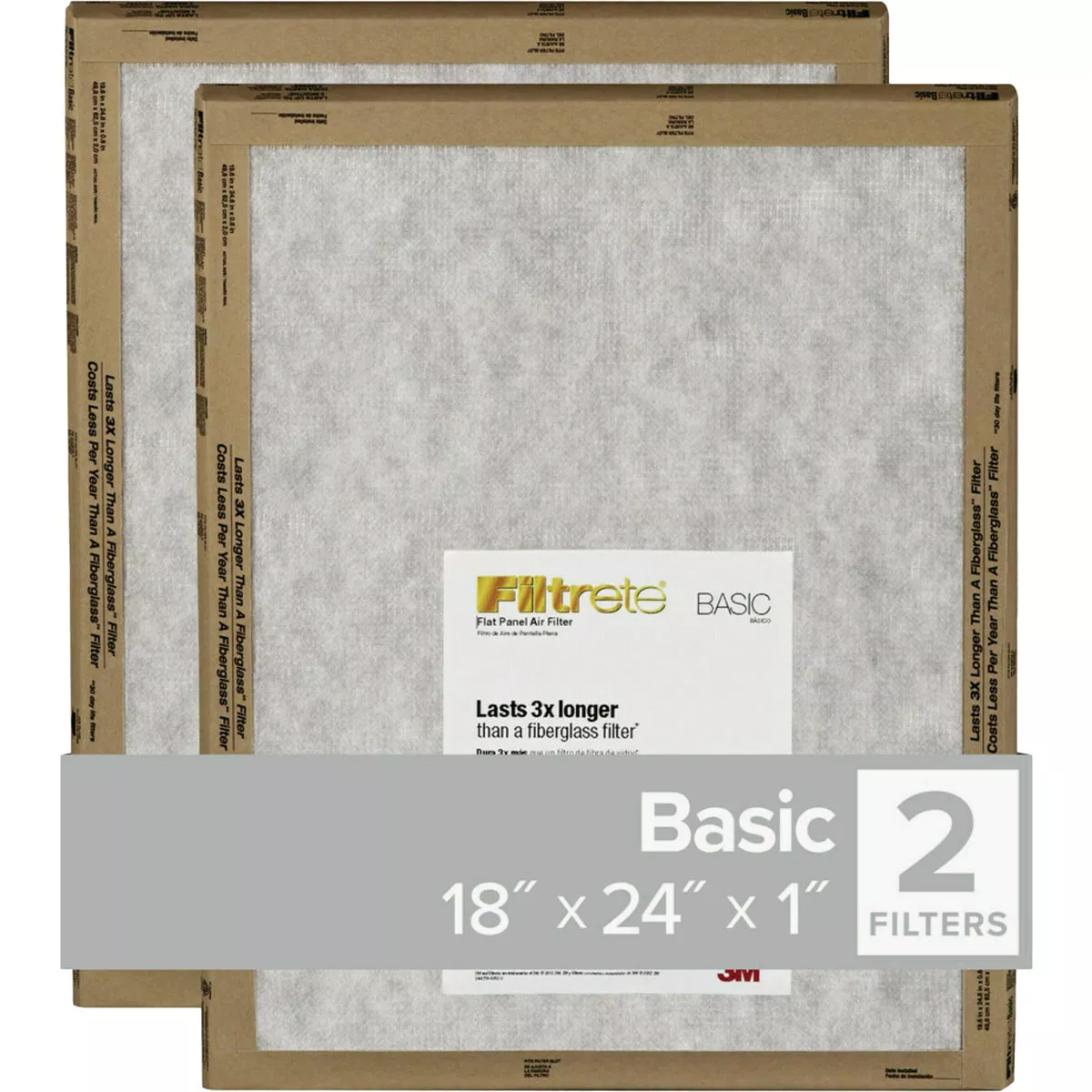 Filtrete 18 In. x 24 In. x 1 In. Basic MPR Flat Panel Furnace Filter, MERV 2 (2-Pack)