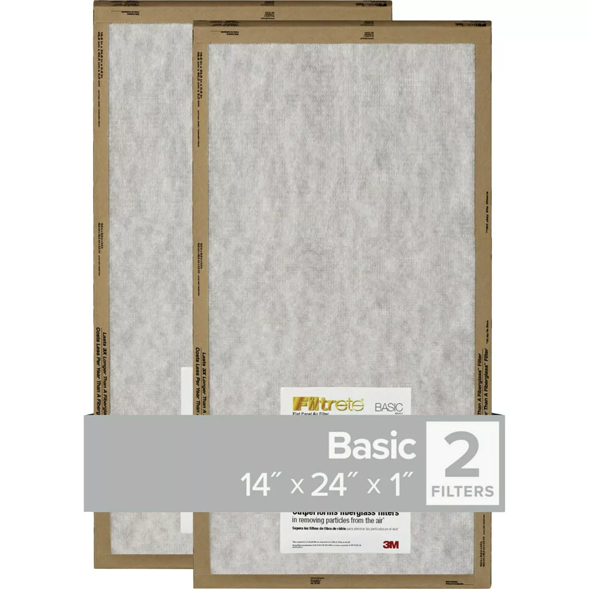 Filtrete 14 In. x 24 In. x 1 In. Basic MPR Flat Panel Furnace Filter, MERV 1 (2-Pack)