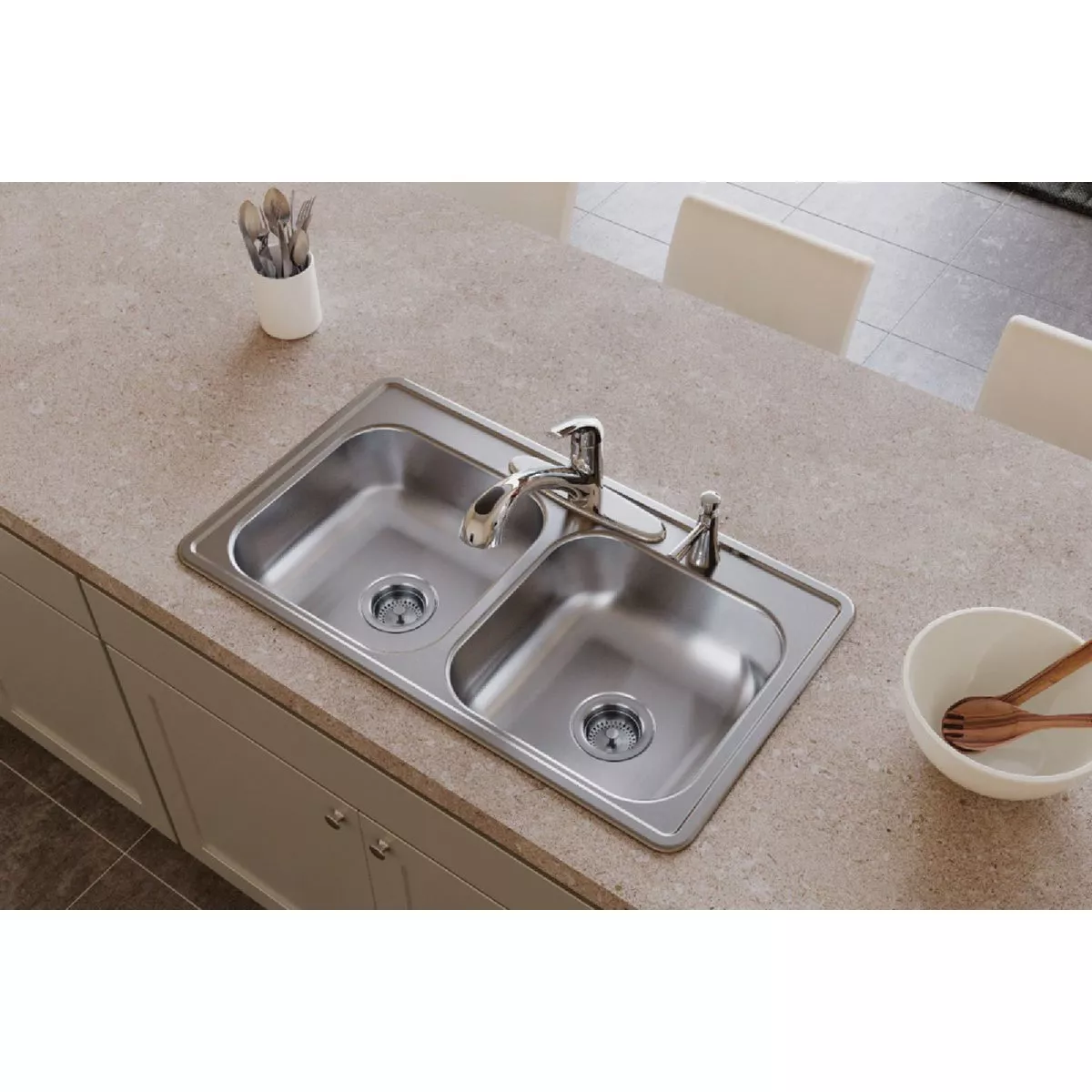Elkay Dayton 33 In. x 19 In. x 6-7/16 In. Equal Double Bowl Drop-In Kitchen Sink, Stainless Steel - photo 2