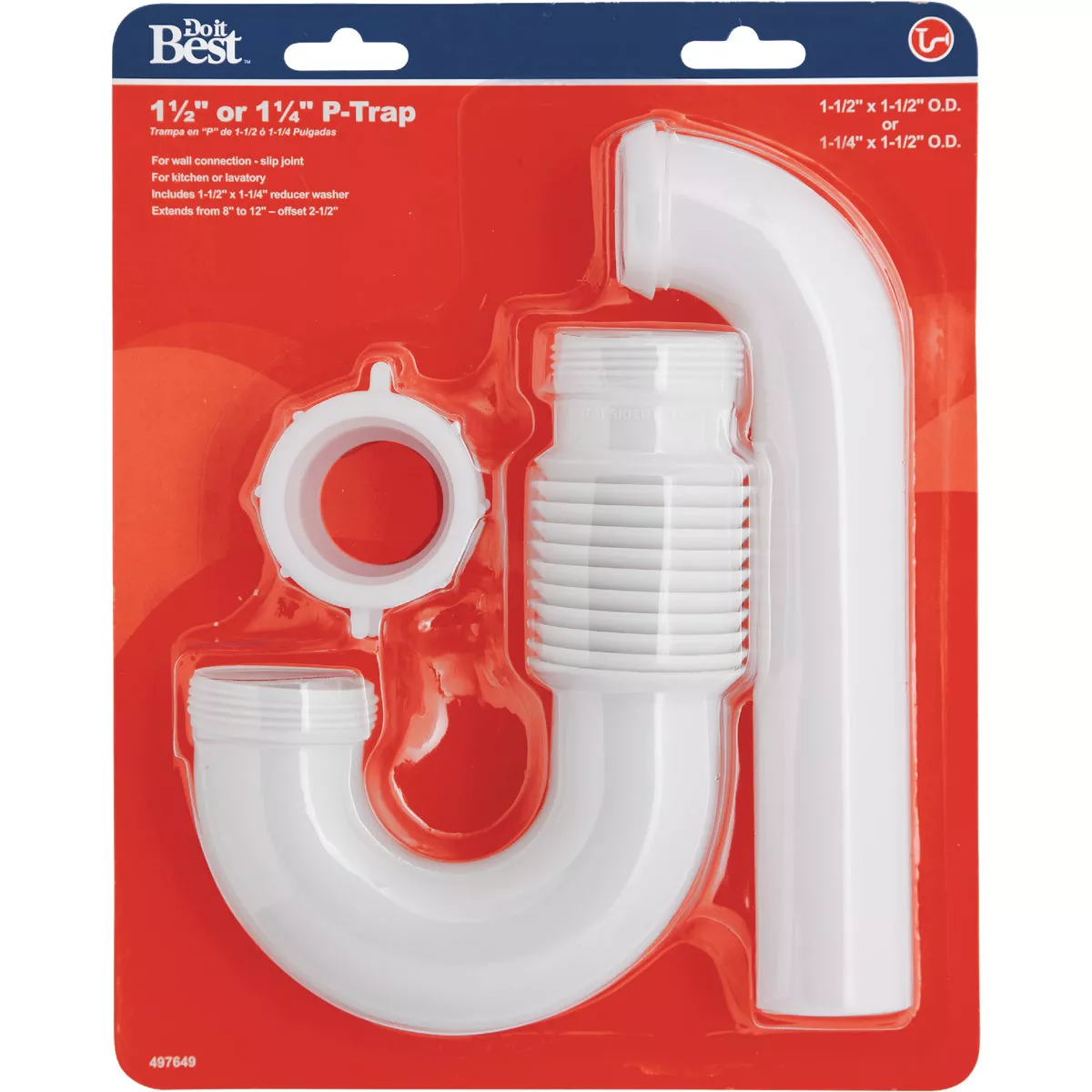 Do it Best 1-1/2 In., 1-1/4 In. White Plastic Flexible P-Trap - photo 2