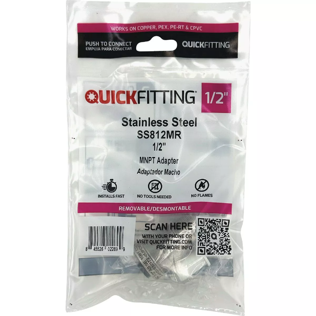 QuickFitting 1/2 In. Push-to-Connect x 1/2 In. MNPT Stainless Steel Straight Male Adapter - photo 3