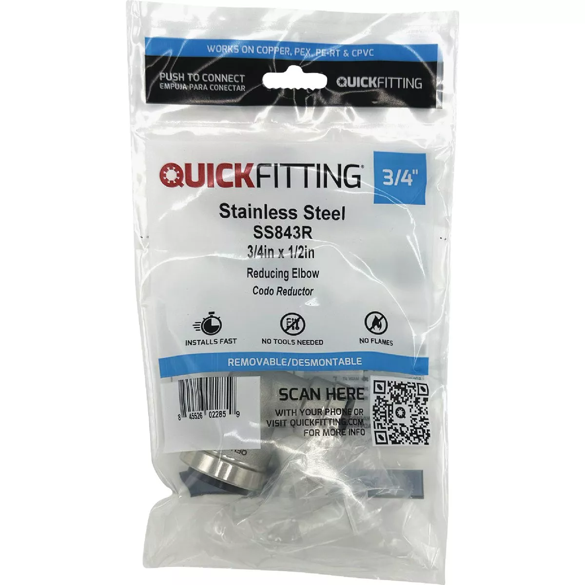QuickFitting 3/4 In. x 1/2 In. Push-to-Connect Stainless Steel 90-Degree Reducing Elbow - photo 3