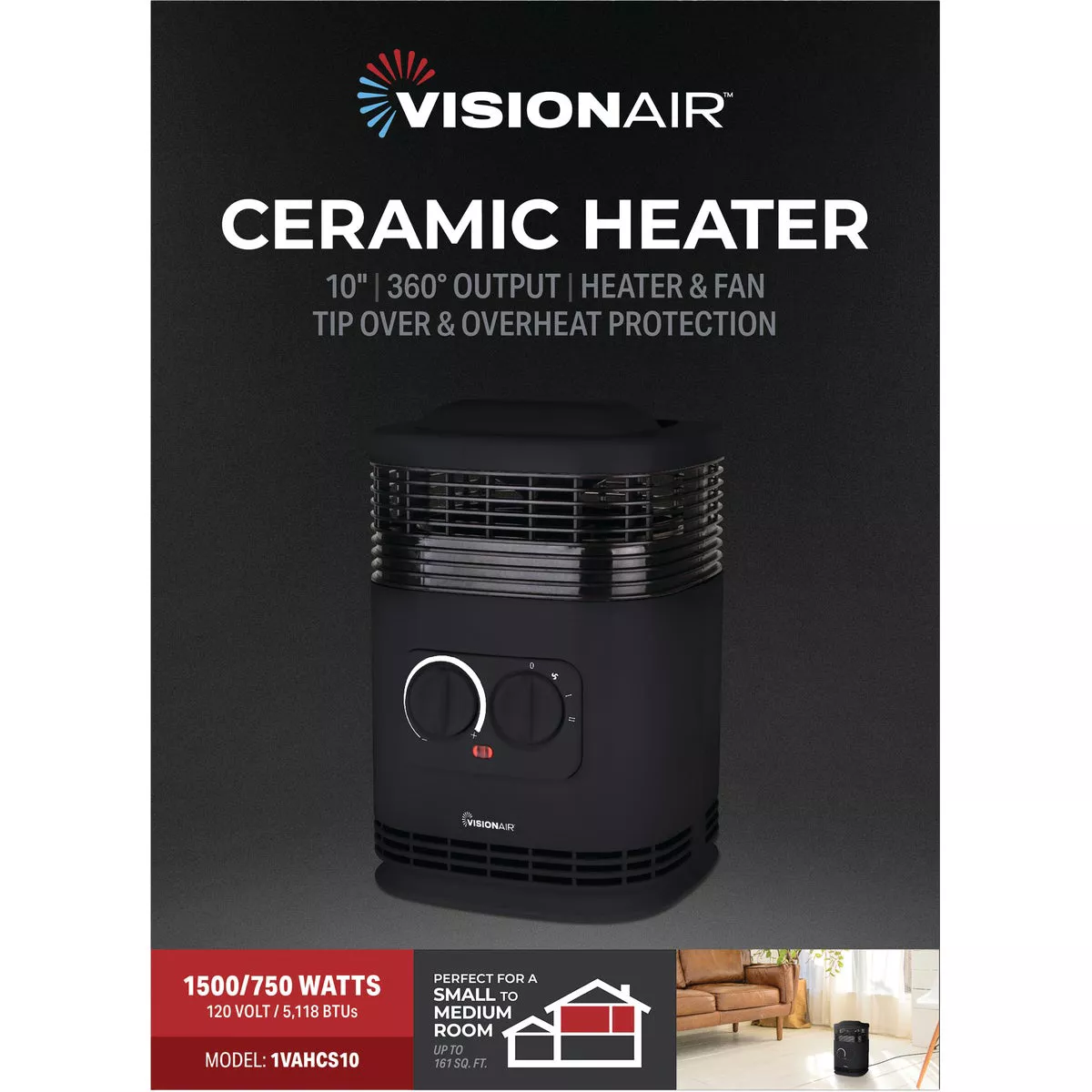 Vision Air 10 In. 1500W/750W Fan Forced Ceramic Heater | True Value ...