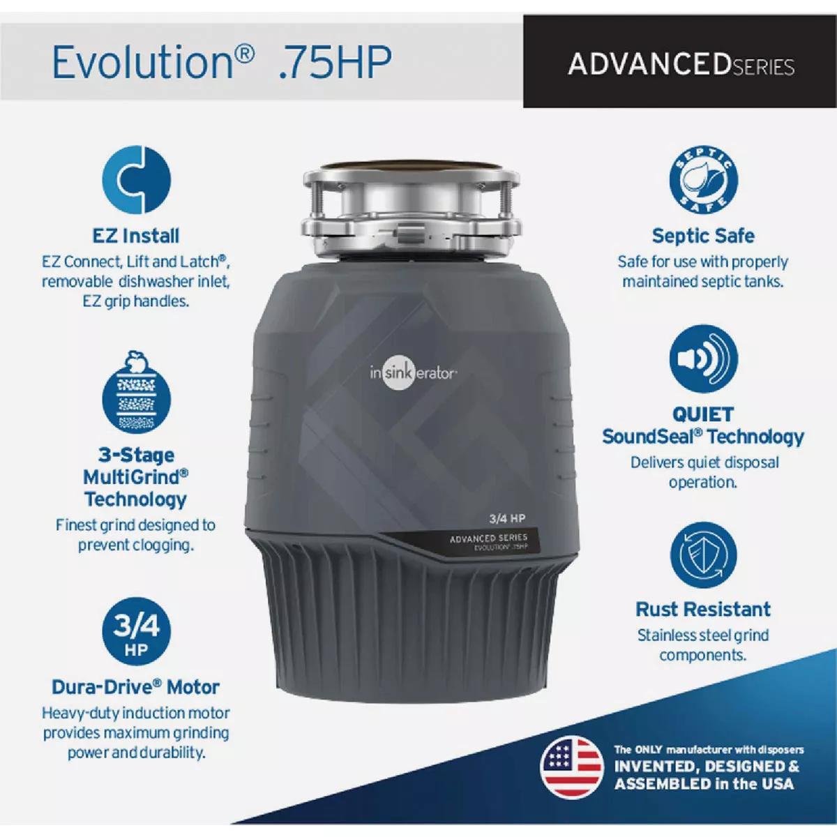 Insinkerator Evolution 3/4 HP Garbage Disposer, 9 Year Warranty - photo 3