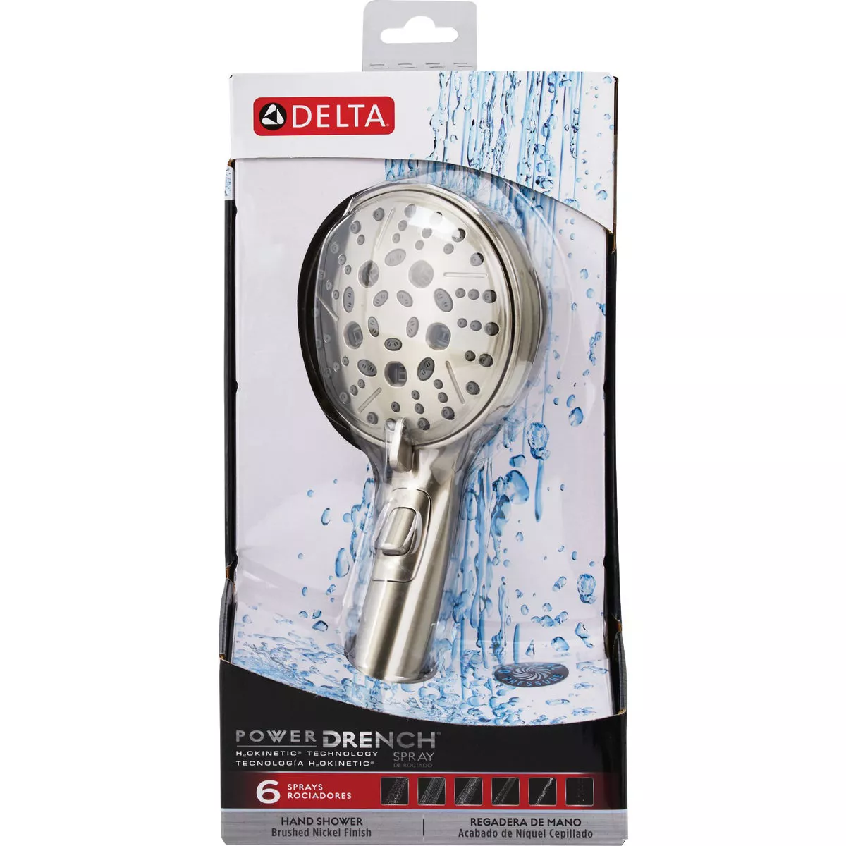Delta H2Okinetic 6-Setting 1.75GPM Handheld Shower Head, Brushed Nickel - photo 2
