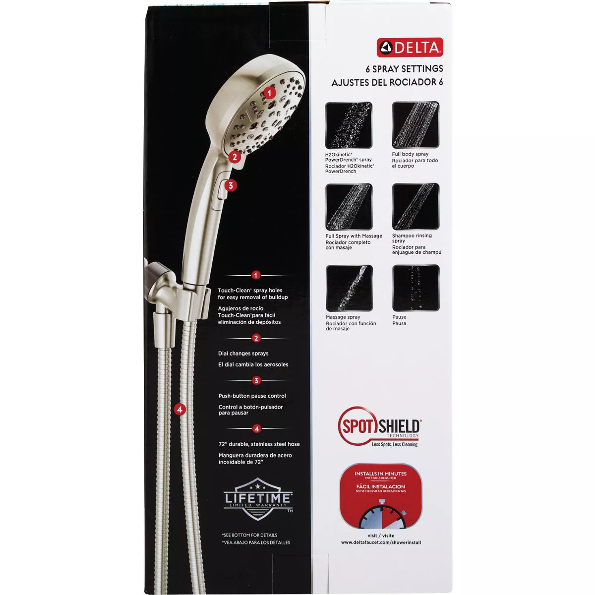 Delta H2Okinetic 6-Setting 1.75GPM Handheld Shower Head, Brushed Nickel - photo 3