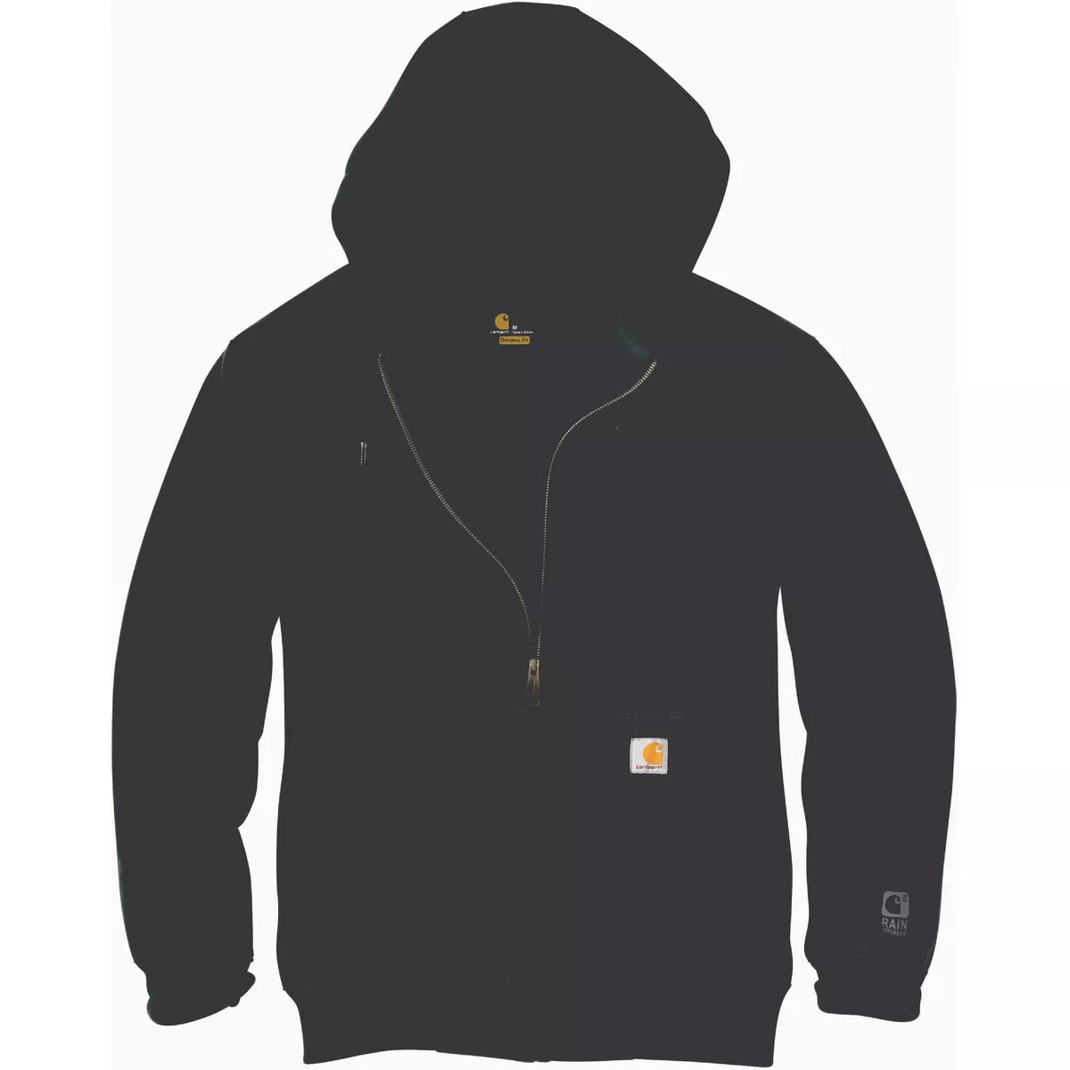 Carhartt Rain Defender Men's 2XL Regular Black Heavyweight Full Zip Hooded Sweatshirt, Loose Fit
