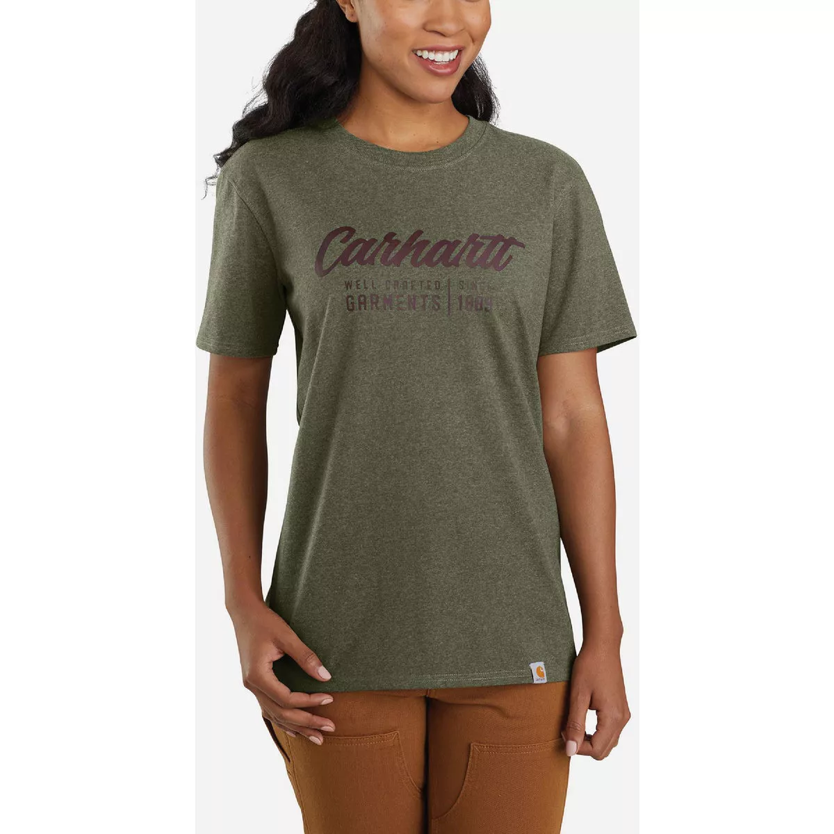 Carhartt Women's Large Regular Basil Heather Short Sleeve Heavyweight Crafted Graphic T-Shirt, Loose Fit