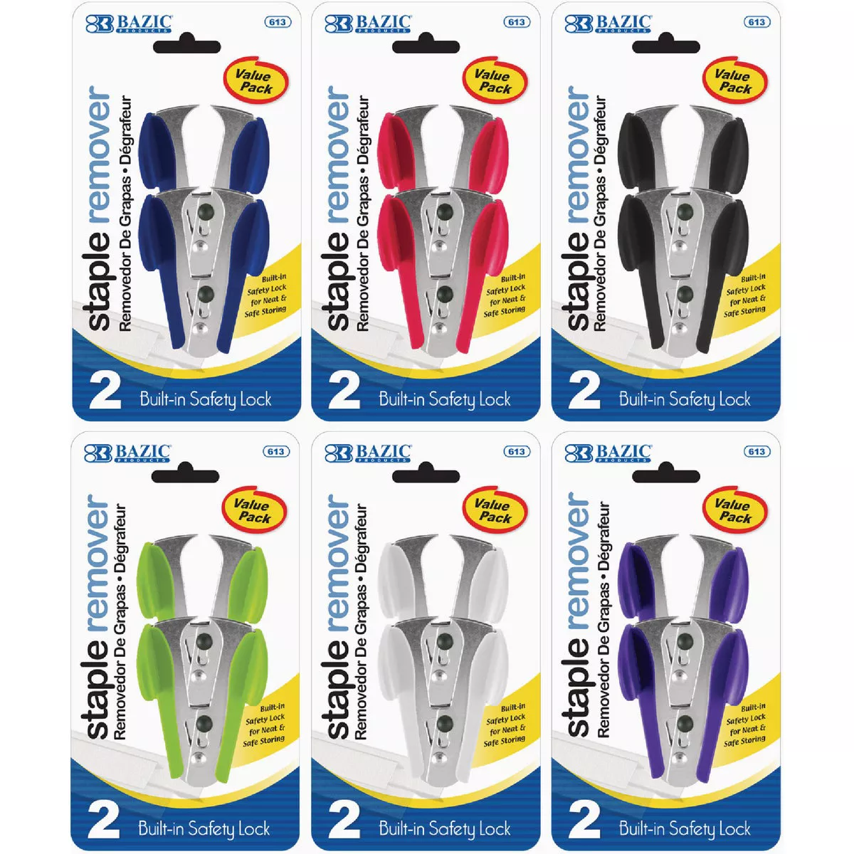 Bazic Products Claw Style Staples Remover with Safety Lock (2-Pack)