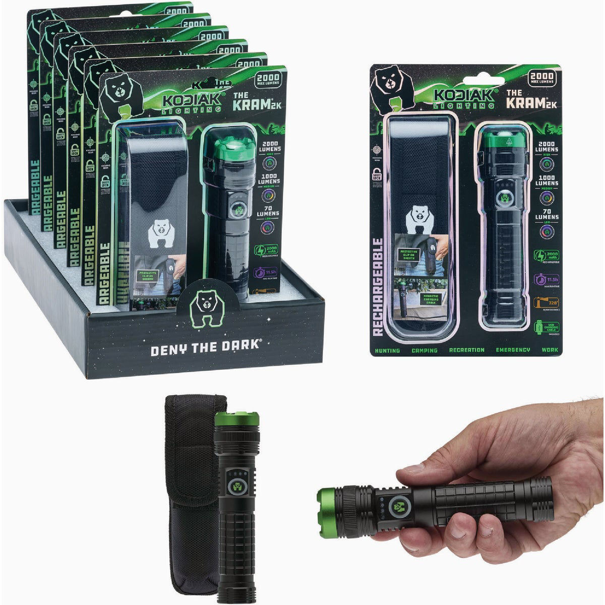 Kodiak 2KMAGFL 2000 Lm. Rechargeable Tactical Flashlight with