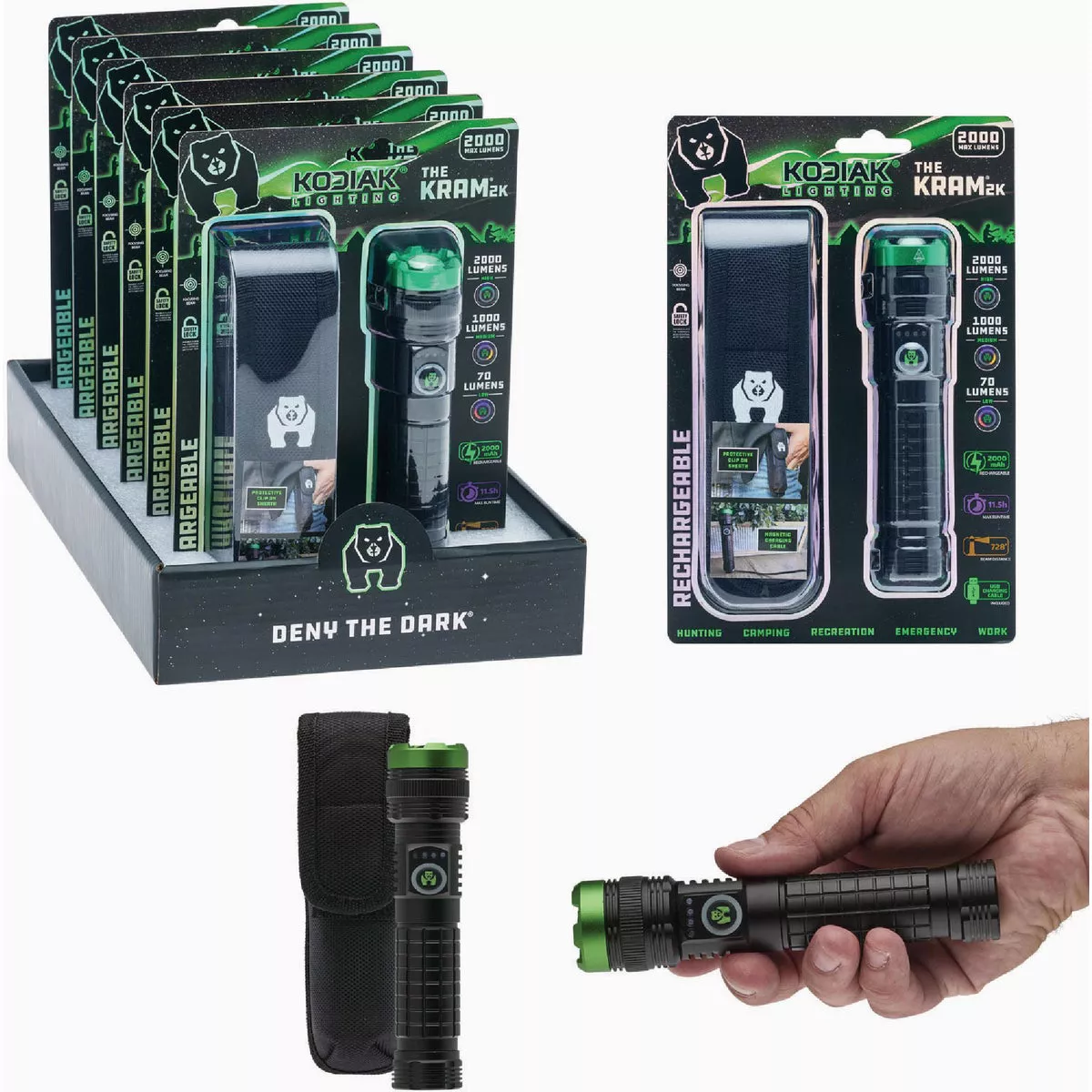 Kodiak 2KMAGFL 2000 Lm. Rechargeable Tactical Flashlight with Magnetic Charging