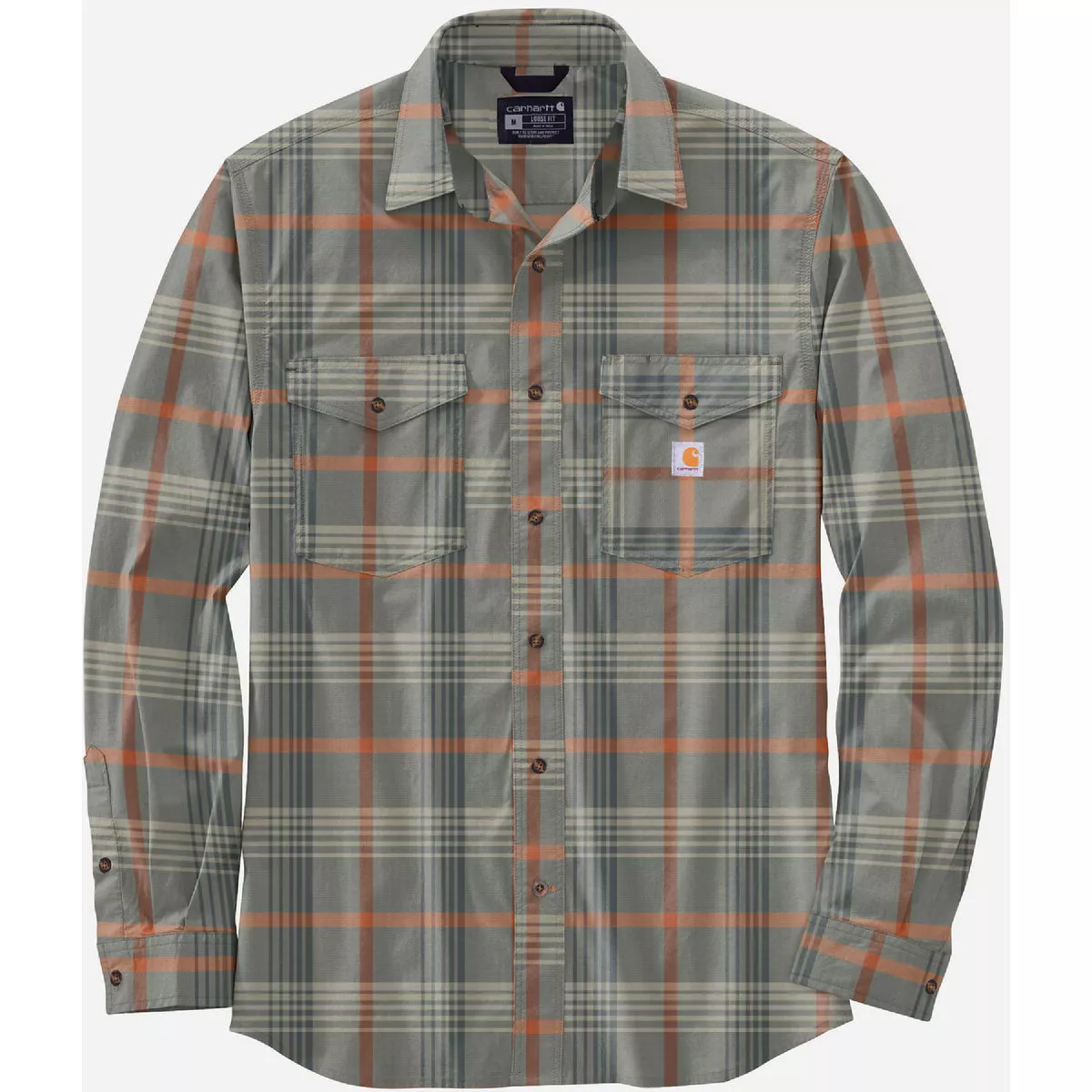 Carhartt Rugged Flex Men's 4XL Regular Greige Long Sleeve Lightweight Plaid Button Down Shirt, Relaxed Fit